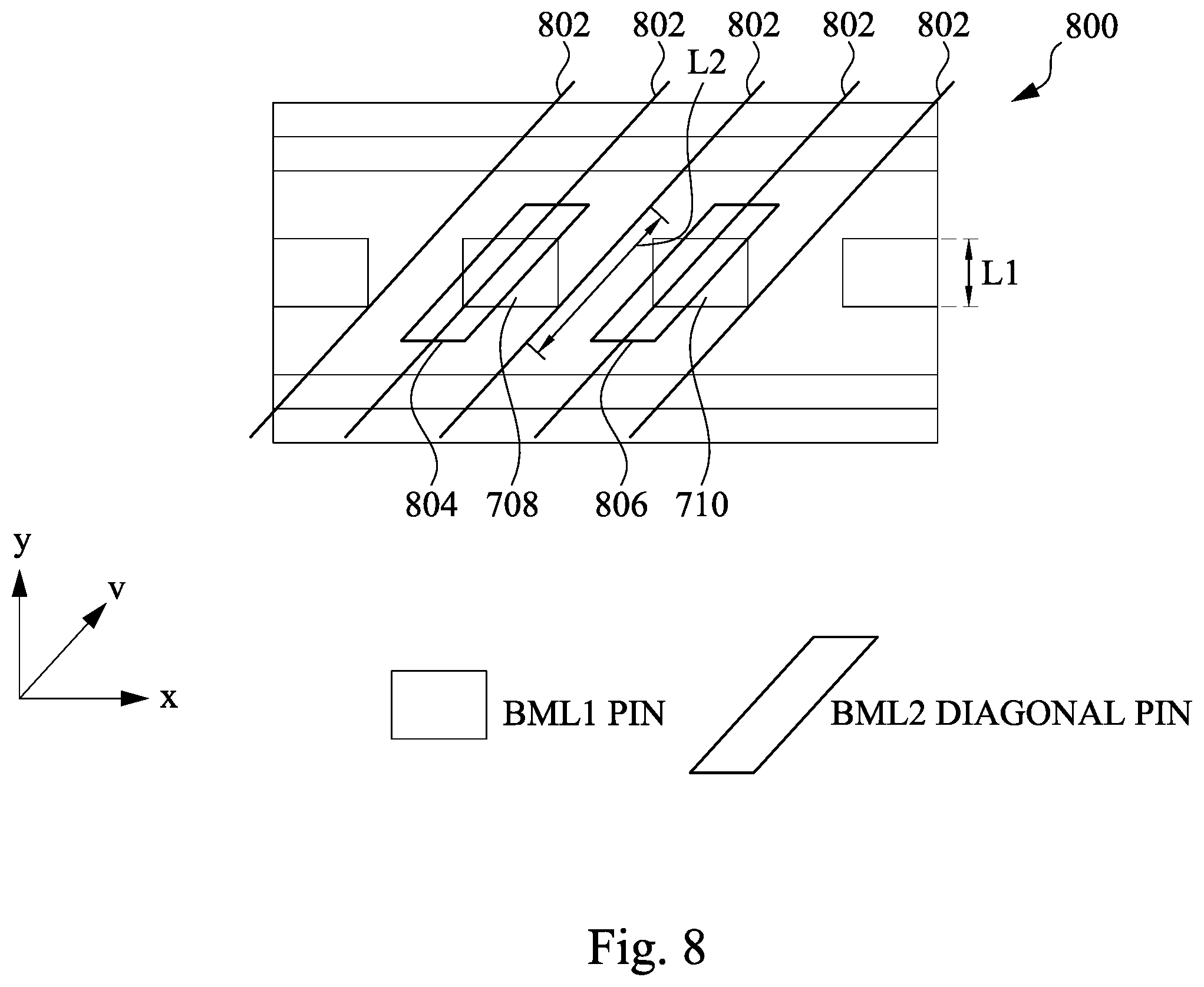 Patent US11854978 Figure 8 – Diagonal backside power and signal routing for an integrated circuit