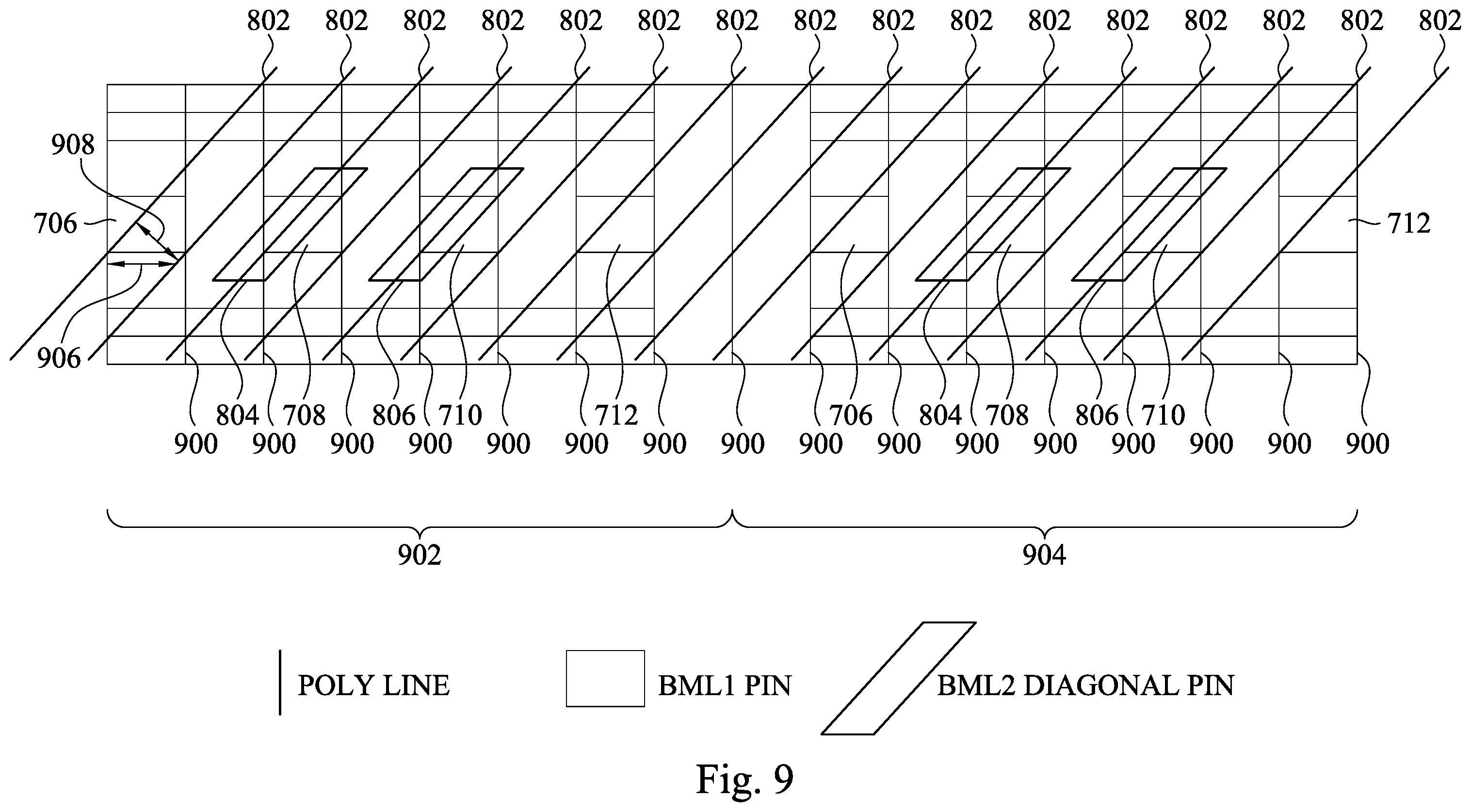 Patent US11854978 Figure 9 – Diagonal backside power and signal routing for an integrated circuit