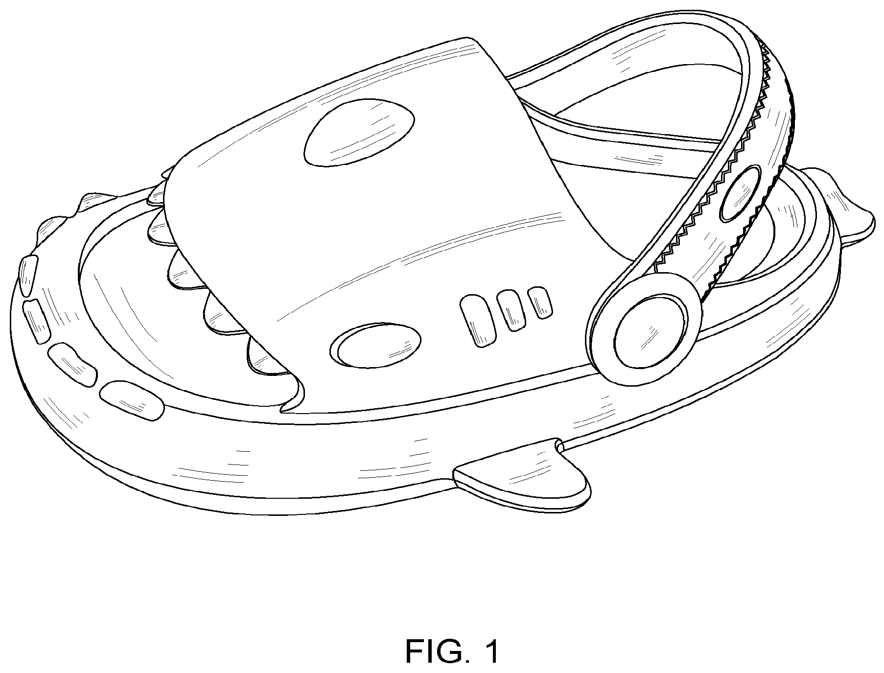 Patent USD0999487 — Shark cartoon animal shape beach shoe — Figure 1