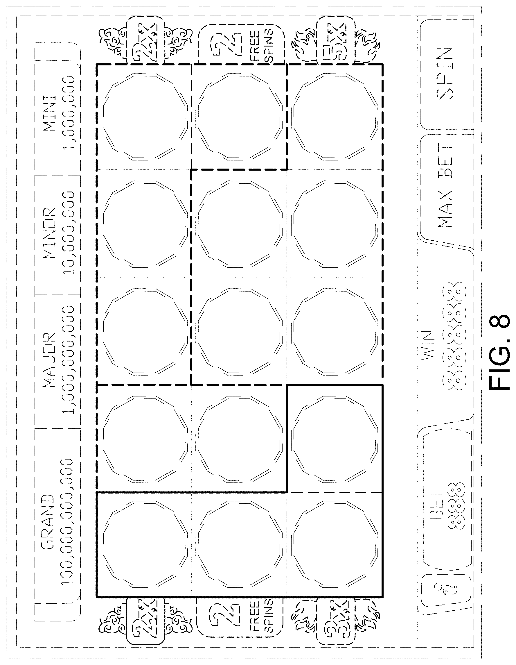 Patent USD0999774 Figure 8 – Display screen or portion thereof with a gaming machine graphical user interface