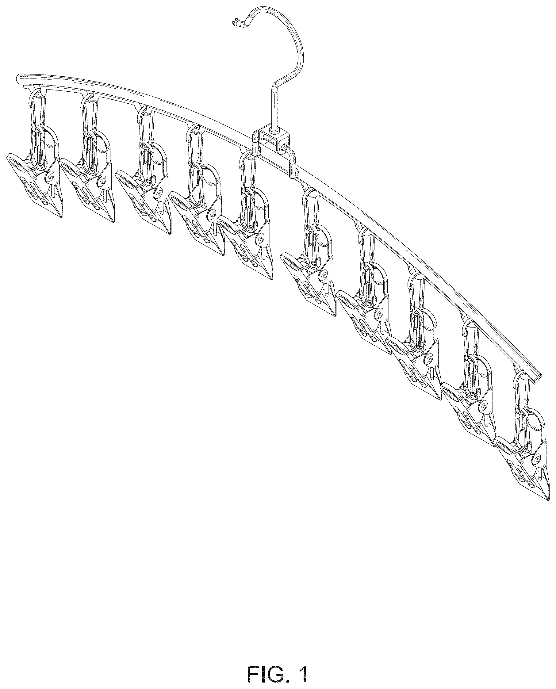 Patent USD1000130 Figure 1 – Foldable rotatable hanger with clips