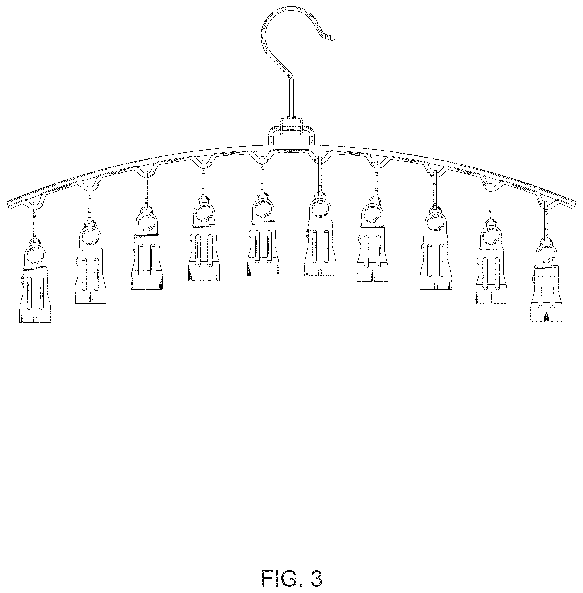 Patent USD1000130 Figure 3 – Foldable rotatable hanger with clips