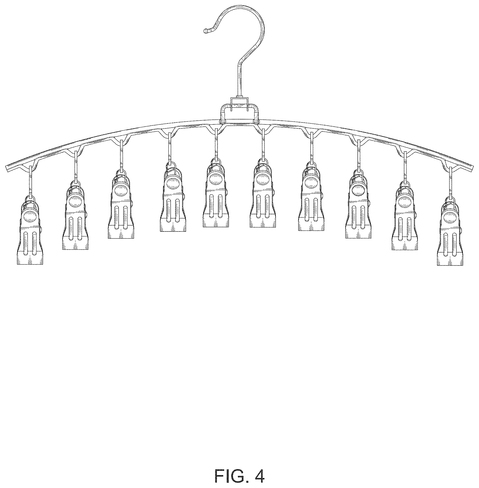 Patent USD1000130 Figure 4 – Foldable rotatable hanger with clips