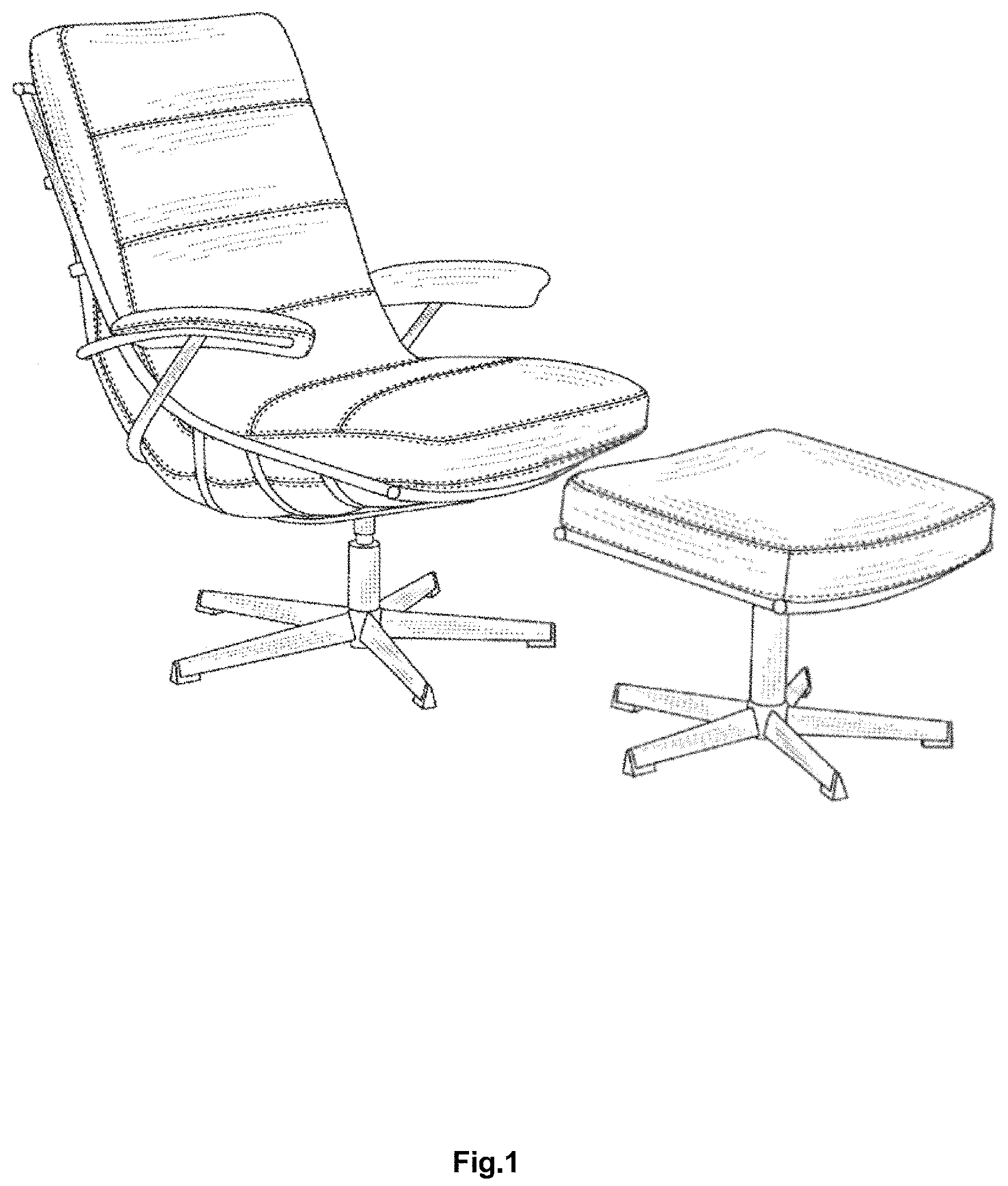 Patent USD1000134 Figure 1 – Combined chair and ottoman