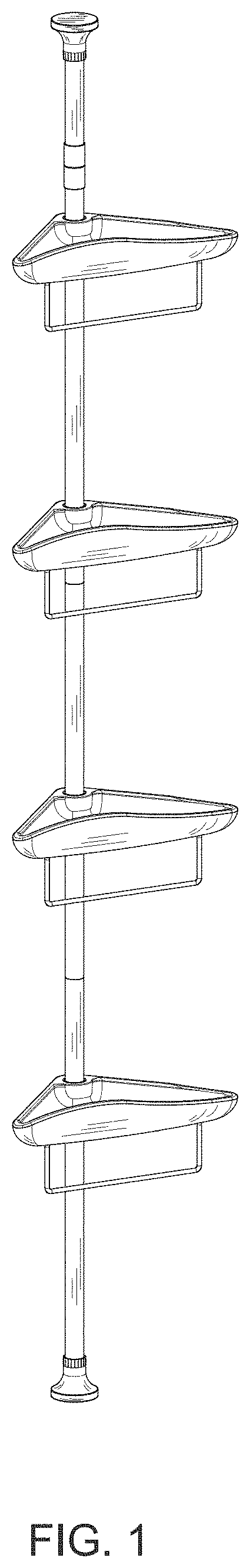 Patent USD1000153 Figure 1 – Tension pole shower caddy