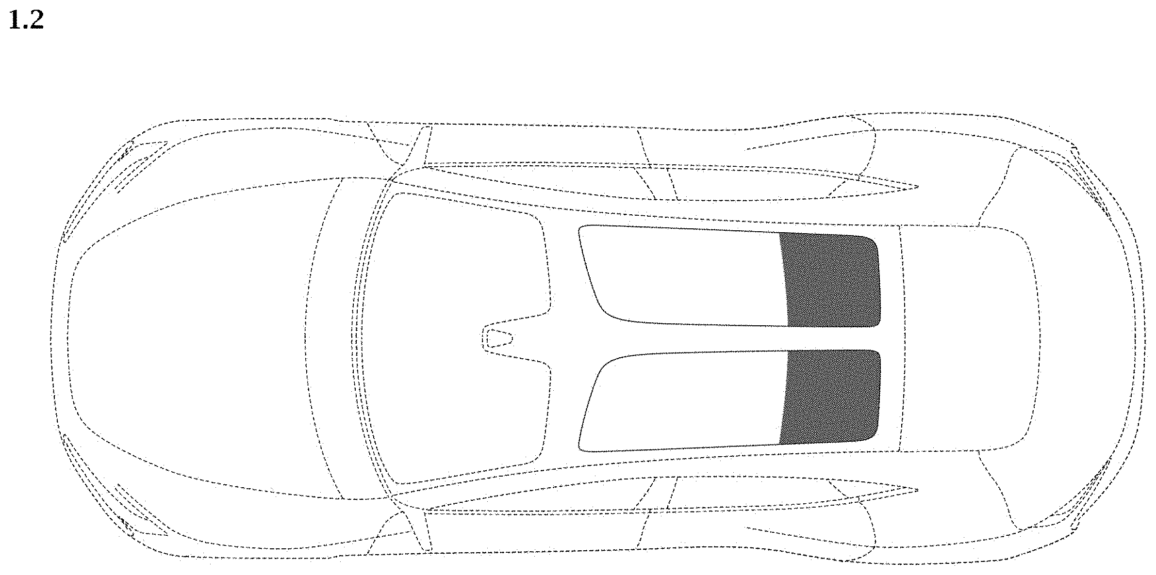 Patent USD1000352 Figure 2 – Opacifying glass roof for an automobile