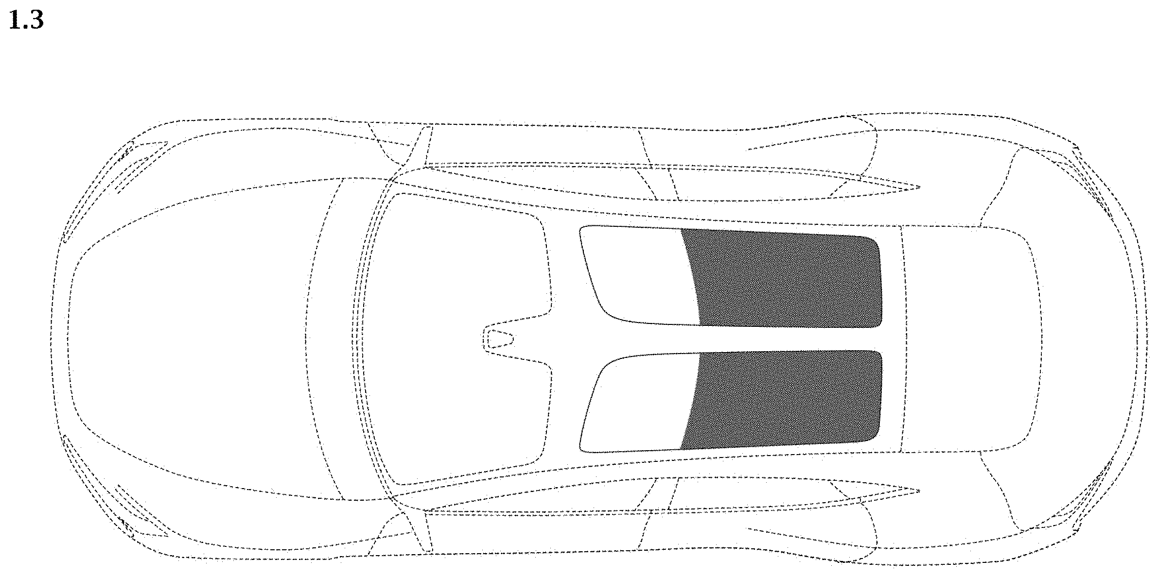 Patent USD1000352 Figure 3 – Opacifying glass roof for an automobile