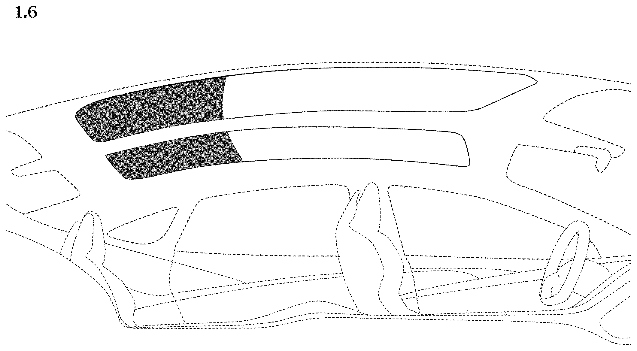 Patent USD1000352 Figure 6 – Opacifying glass roof for an automobile