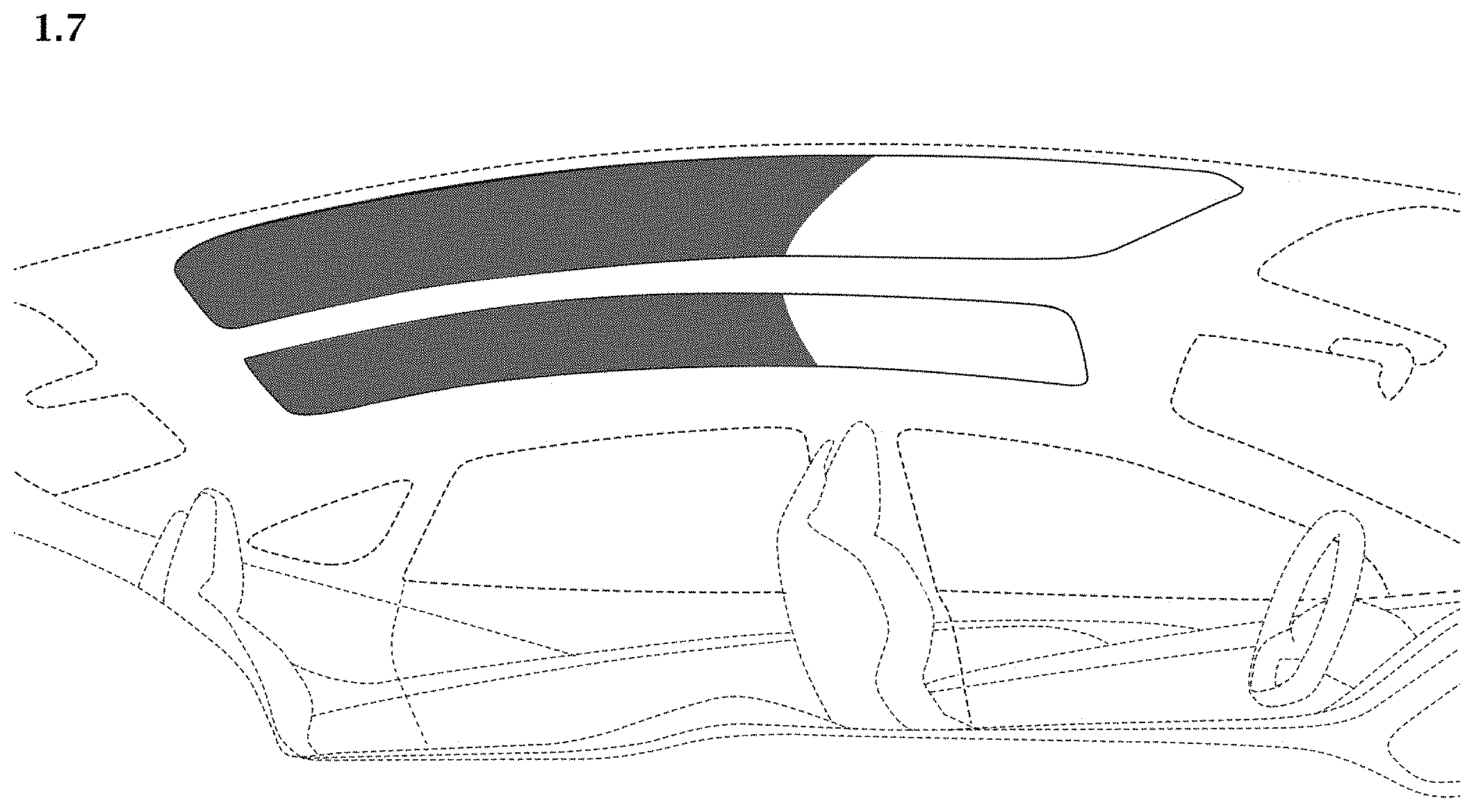 Patent USD1000352 Figure 7 – Opacifying glass roof for an automobile