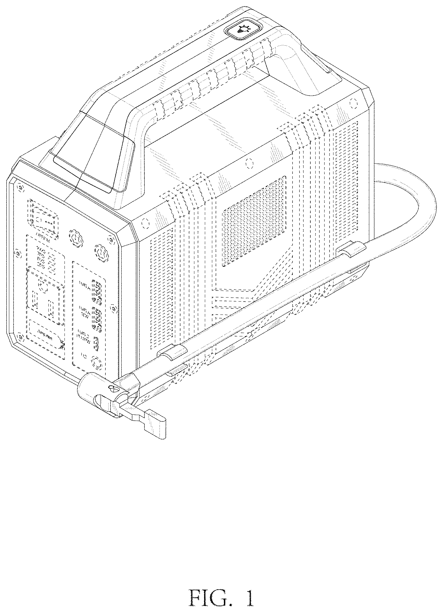 Patent USD1000386 Figure 1 – Portable vehicle power source and air pump