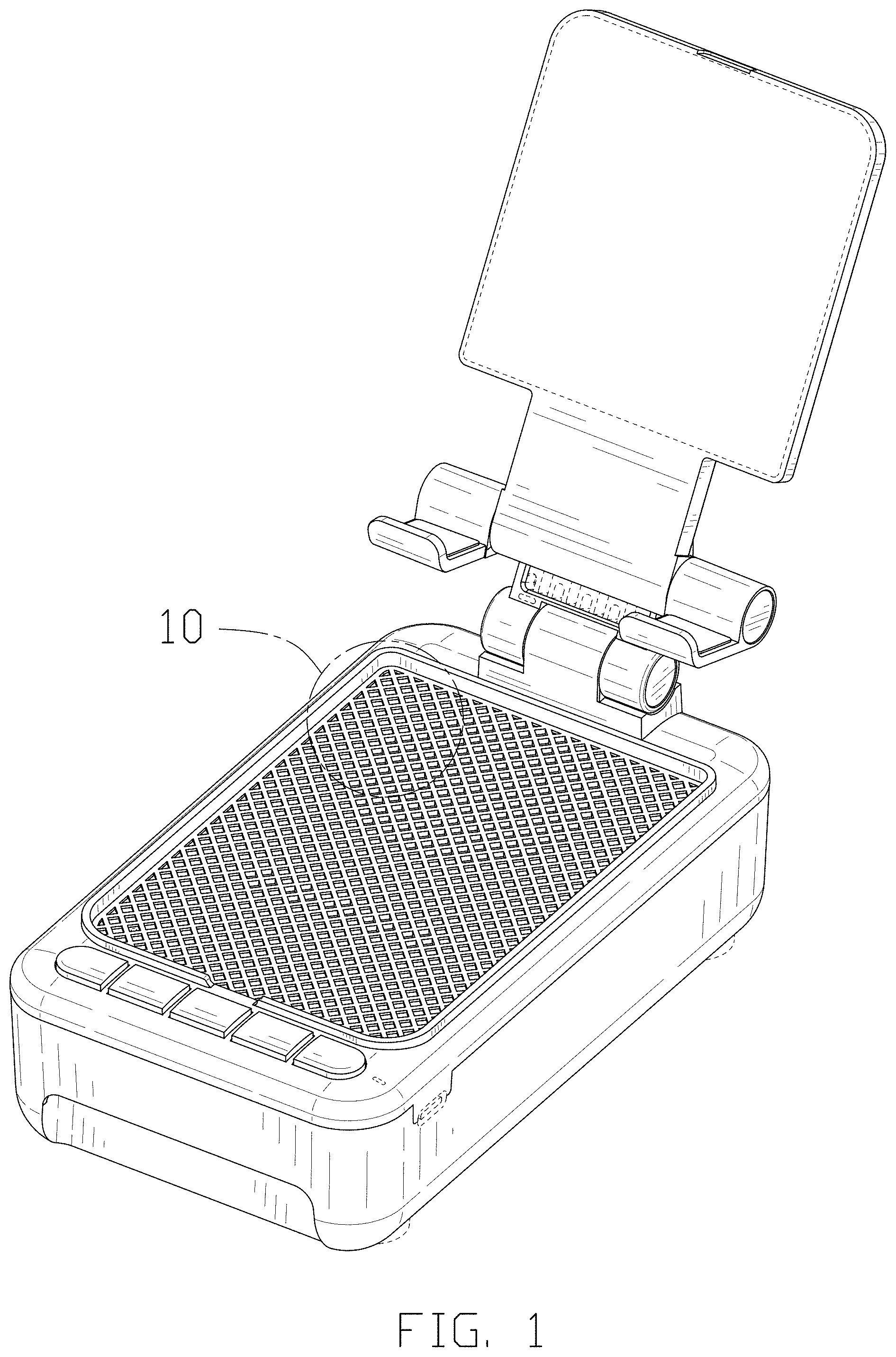 Patent USD1000418 Figure 1 – Combined phone stand and speaker