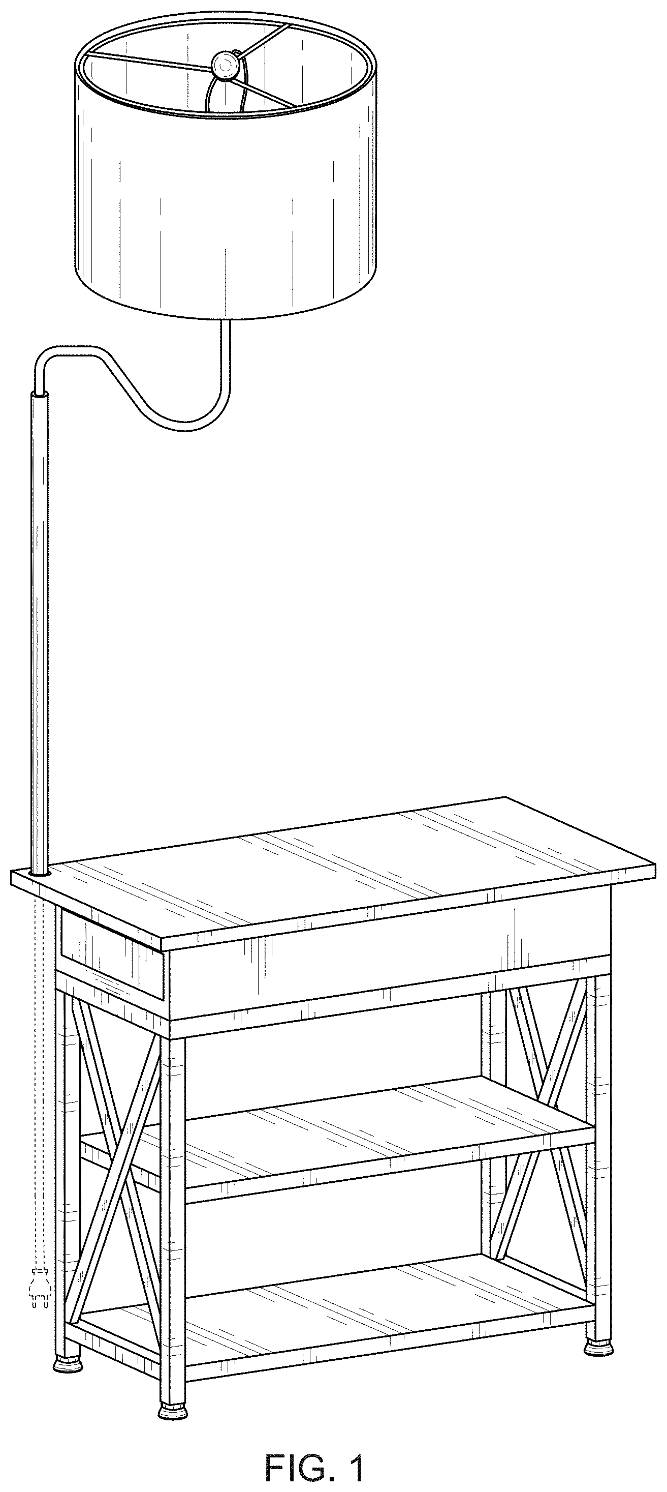Patent USD1000666 Figure 1 – Floor lamp with end table