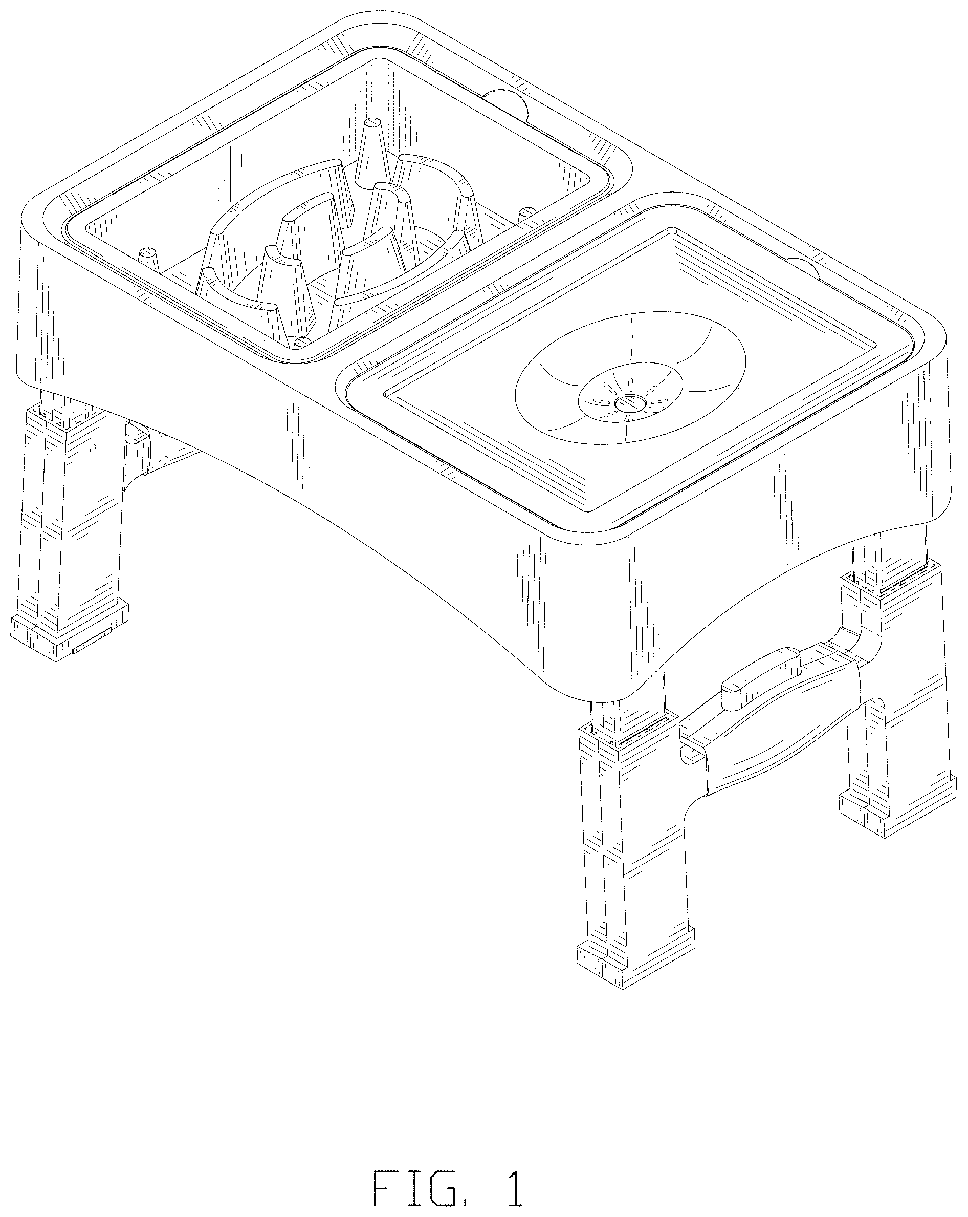 Patent USD1000724 Figure 1 – Adjustable raised dog bowl