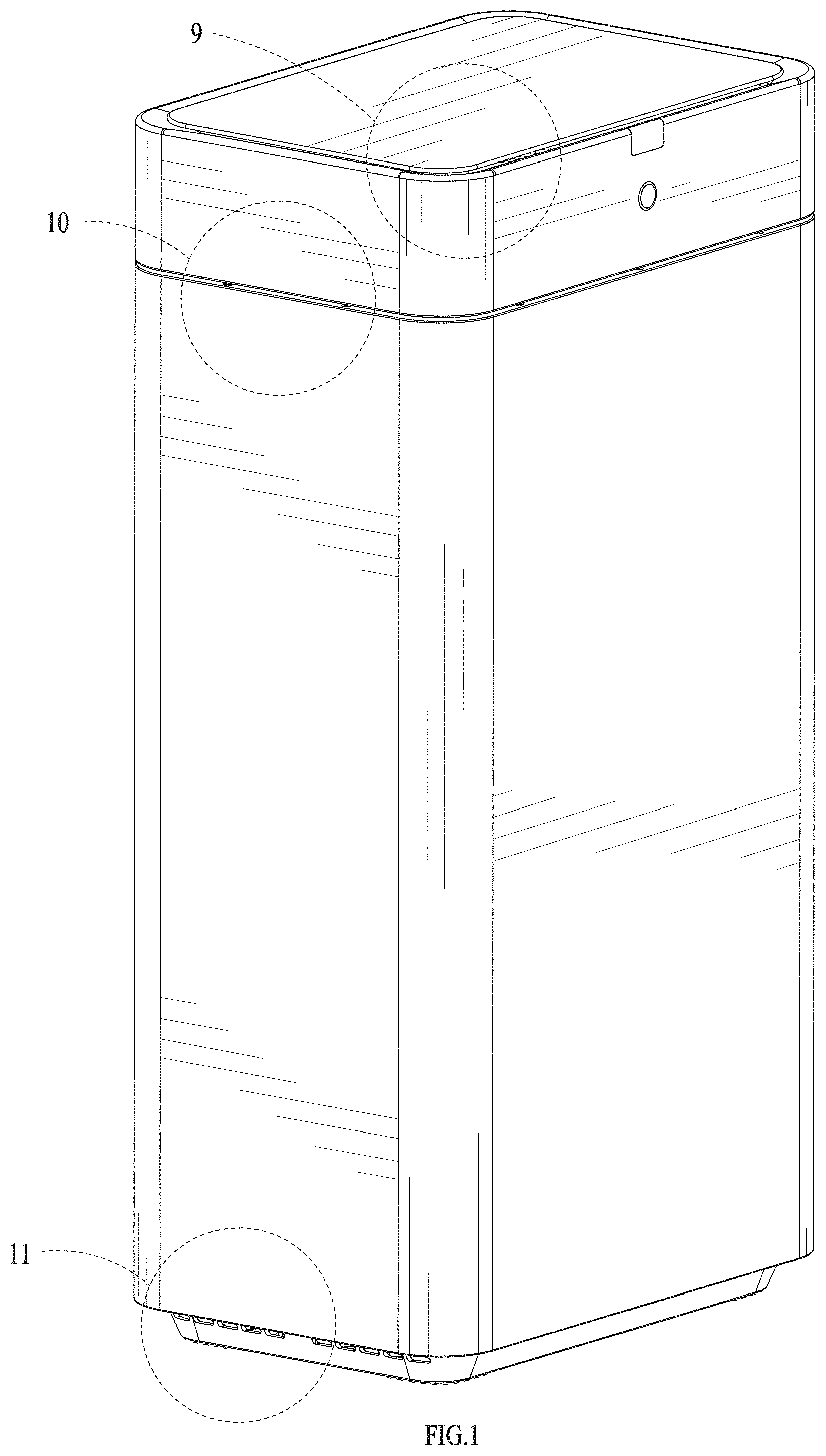 Patent USD1000746 Figure 1 – Trash receptacle