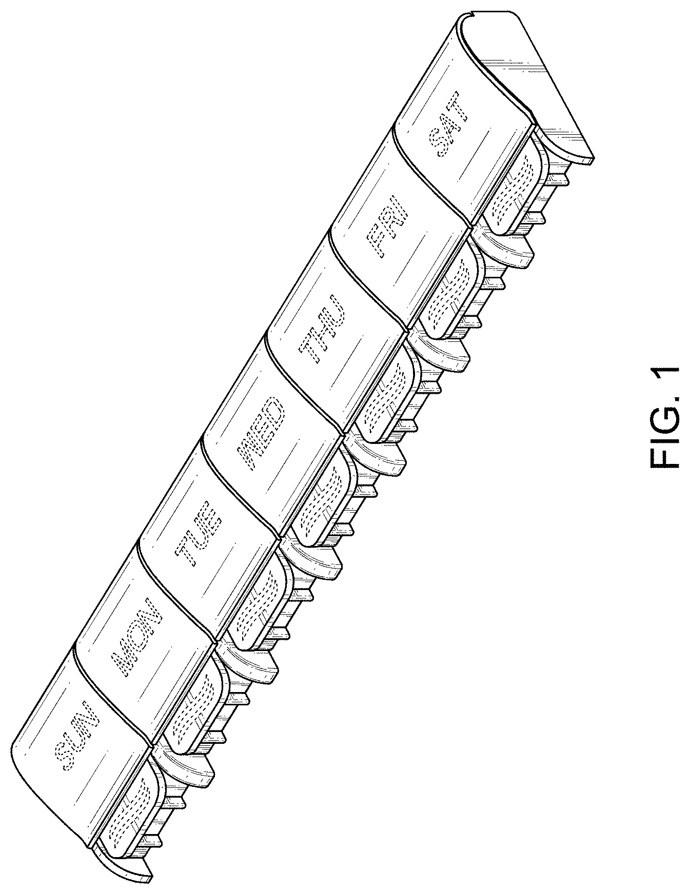 Patent USD1000826 Figure 1 – Single row seven day pillbox