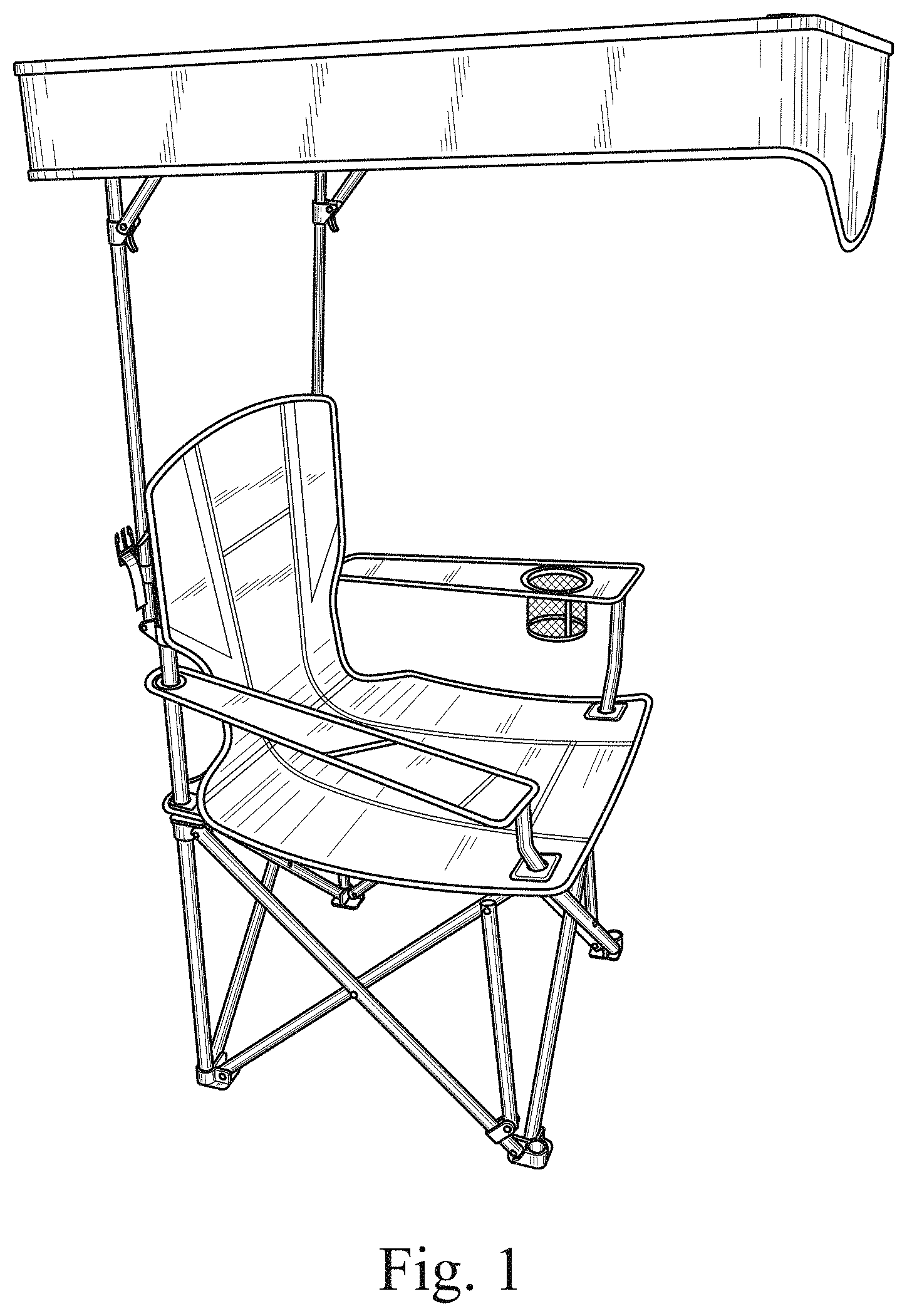 Patent USD1000852 Figure 1 – Folding chair with sunshade