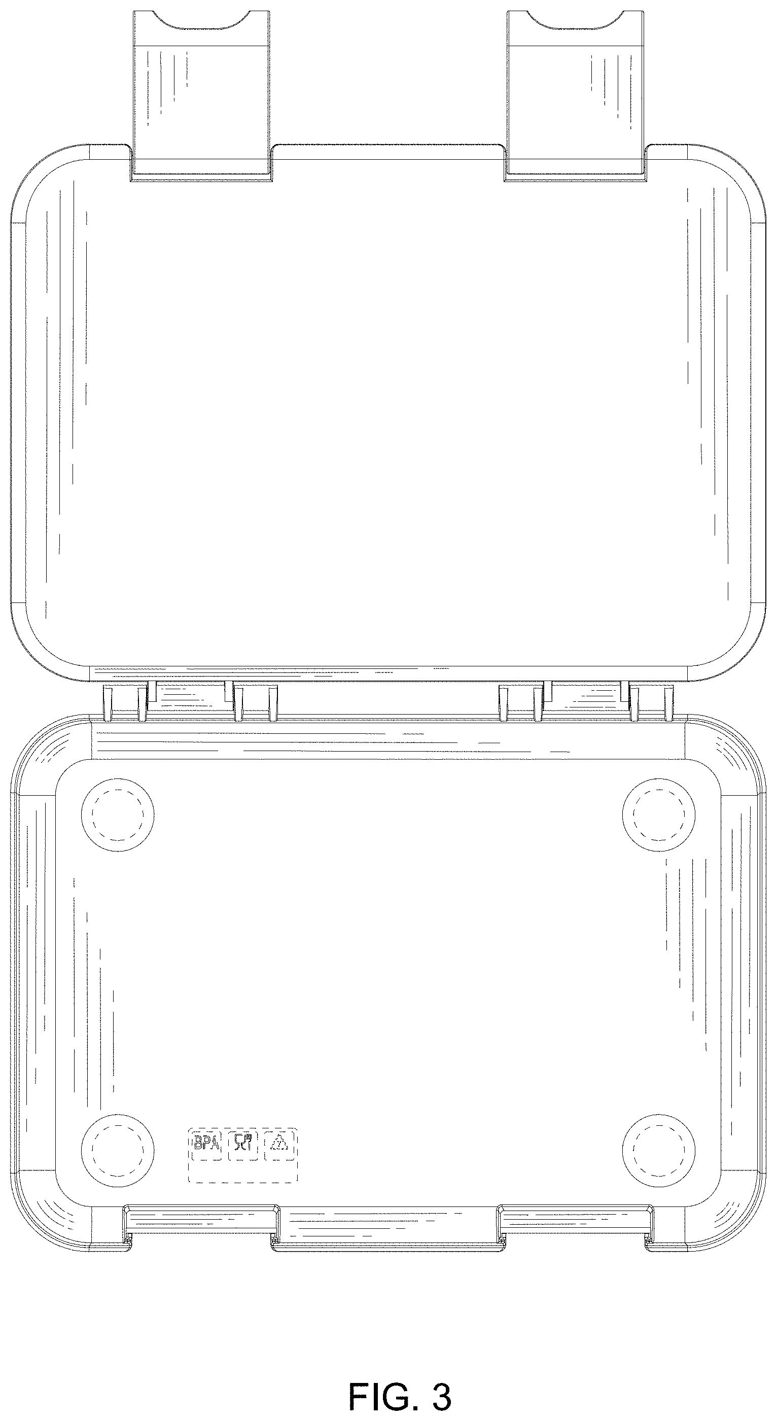Patent USD1000907 Figure 3 – Double buckle lunch box