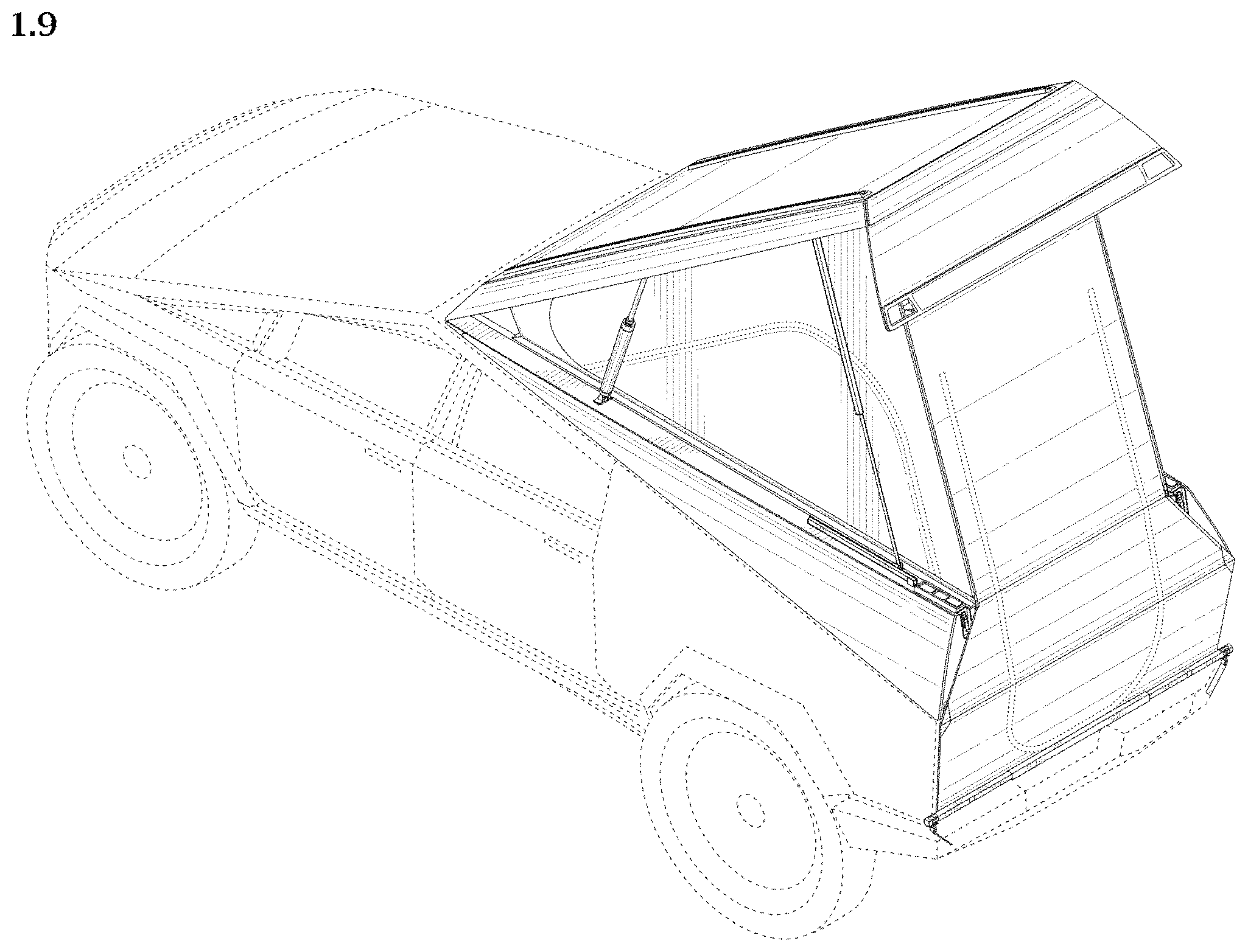 Patent USD1001053 Figure 9 – Pop-up camper for pick-up truck