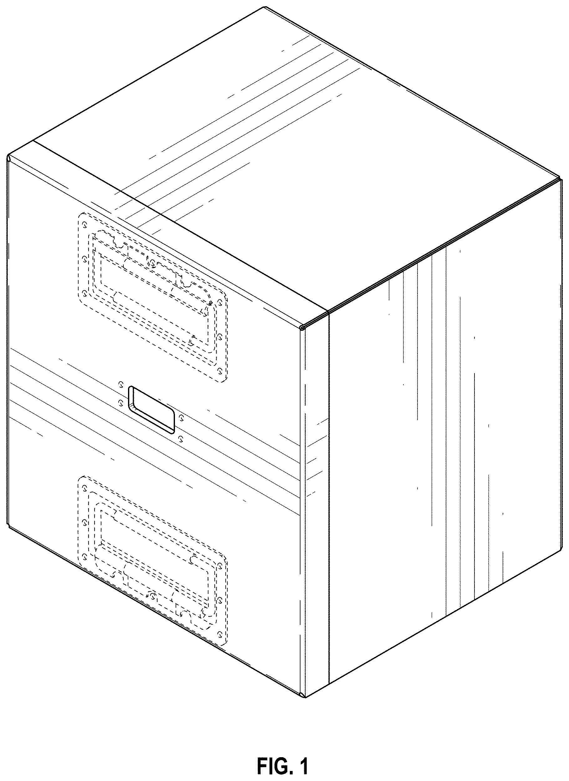 Patent USD1001070 Figure 1 – Golf cart battery with aperture therethrough
