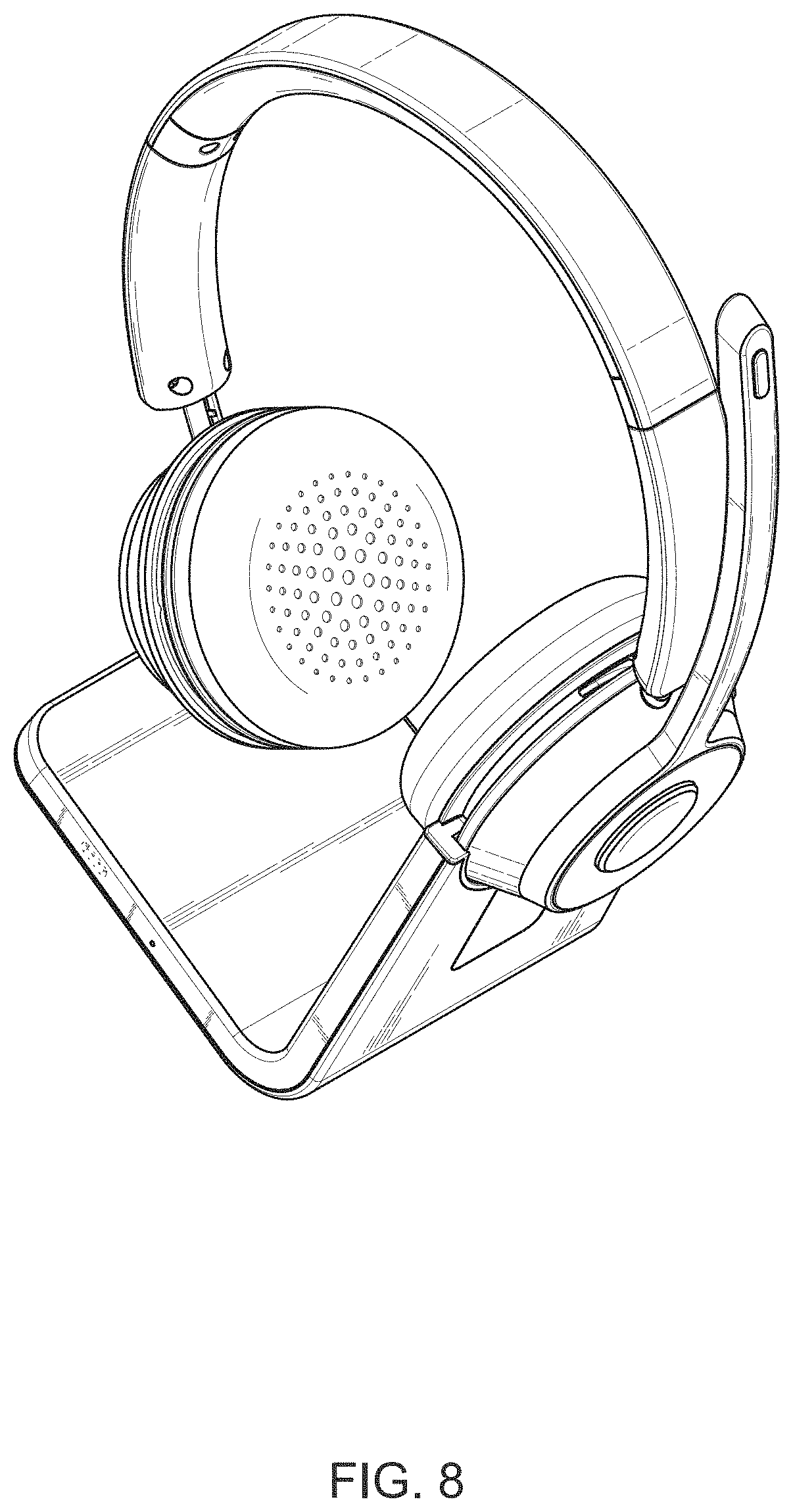 Patent USD1001096 Figure 8 – Headphone and stand assembly