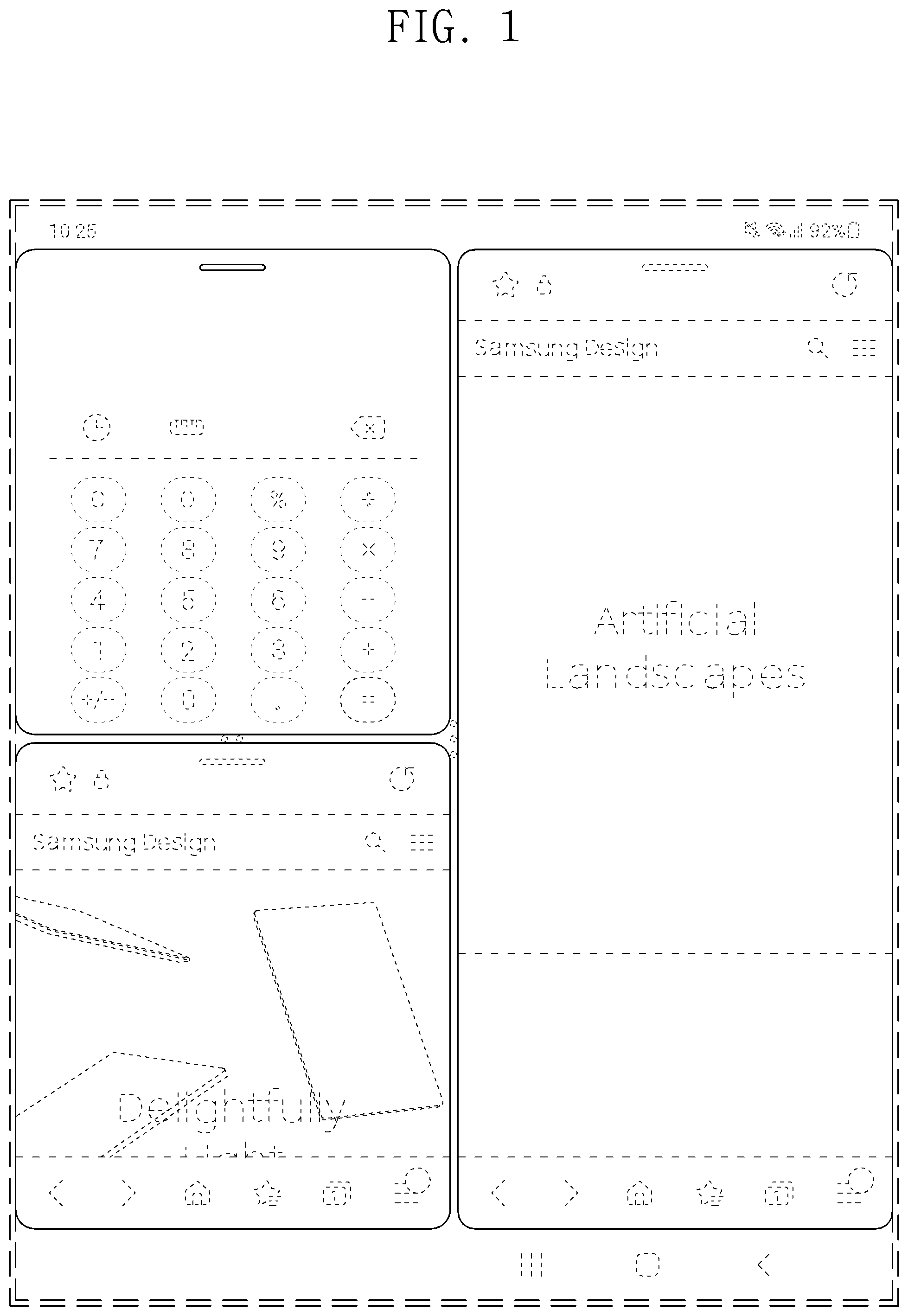 Patent USD1001155 Figure 1 – Display screen or portion thereof with transitional graphical user interface