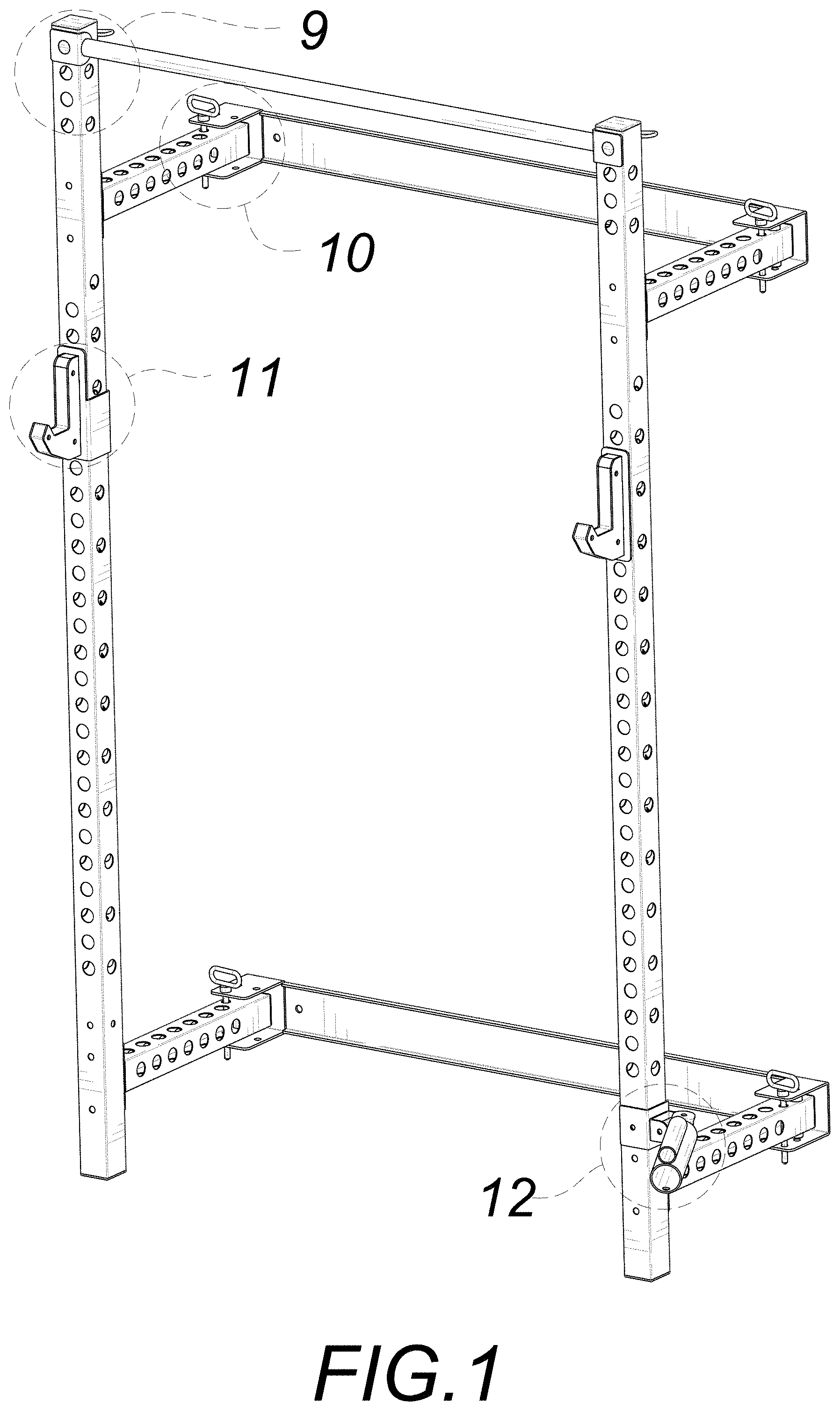 Patent USD1001216 Figure 1 – Folding squat rack