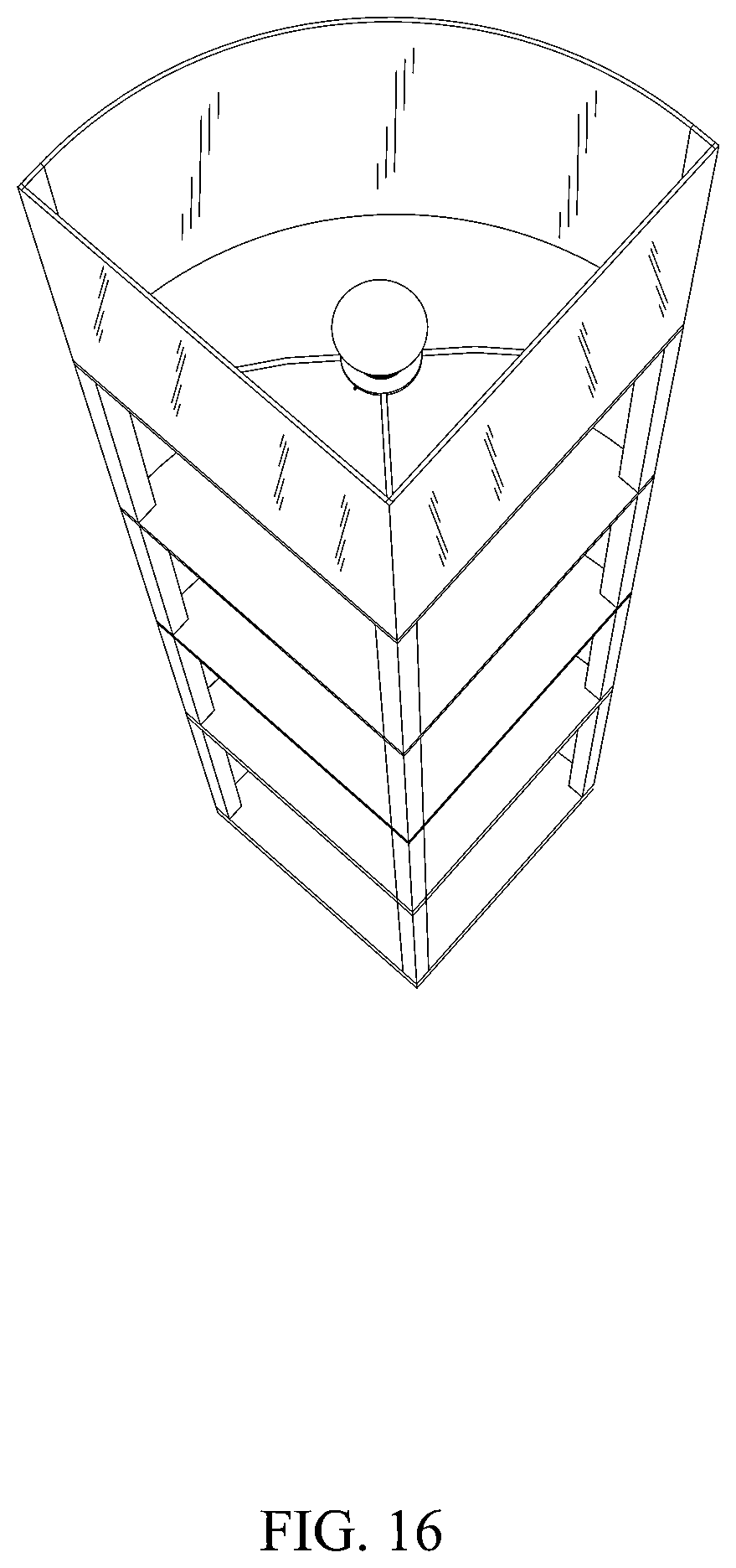 Patent USD1001330 Figure 14 – Fan-shaped bookshelf with a lamp