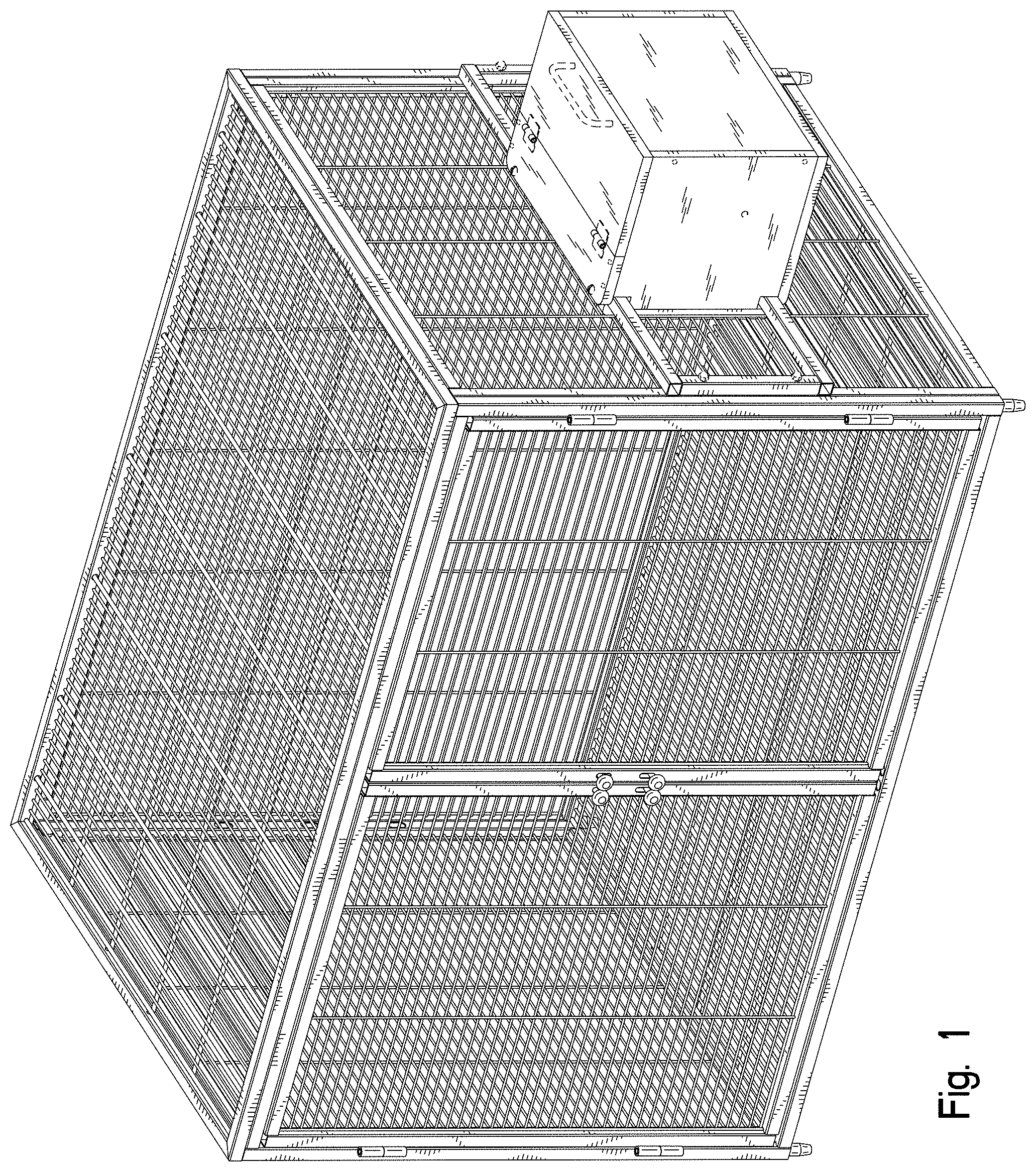 Patent USD1001384 Figure 1 – Combined animal enclosure and breeder box assembly
