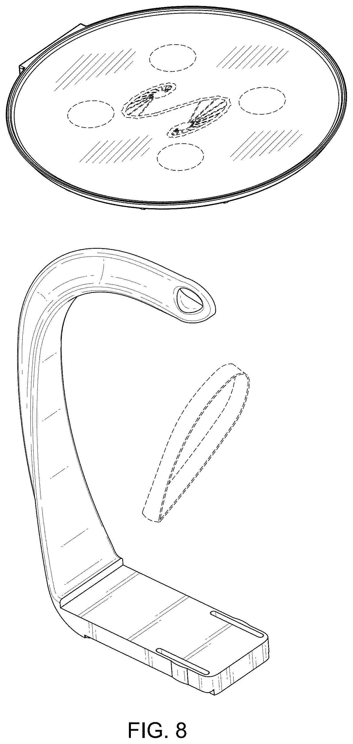 Patent USD1001591 Figure 8 – Two-part hanging tray for open beverages