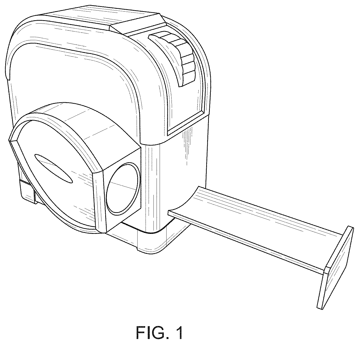 Patent USD1001661 Figure 1 – Measuring tape with pencil sharpener