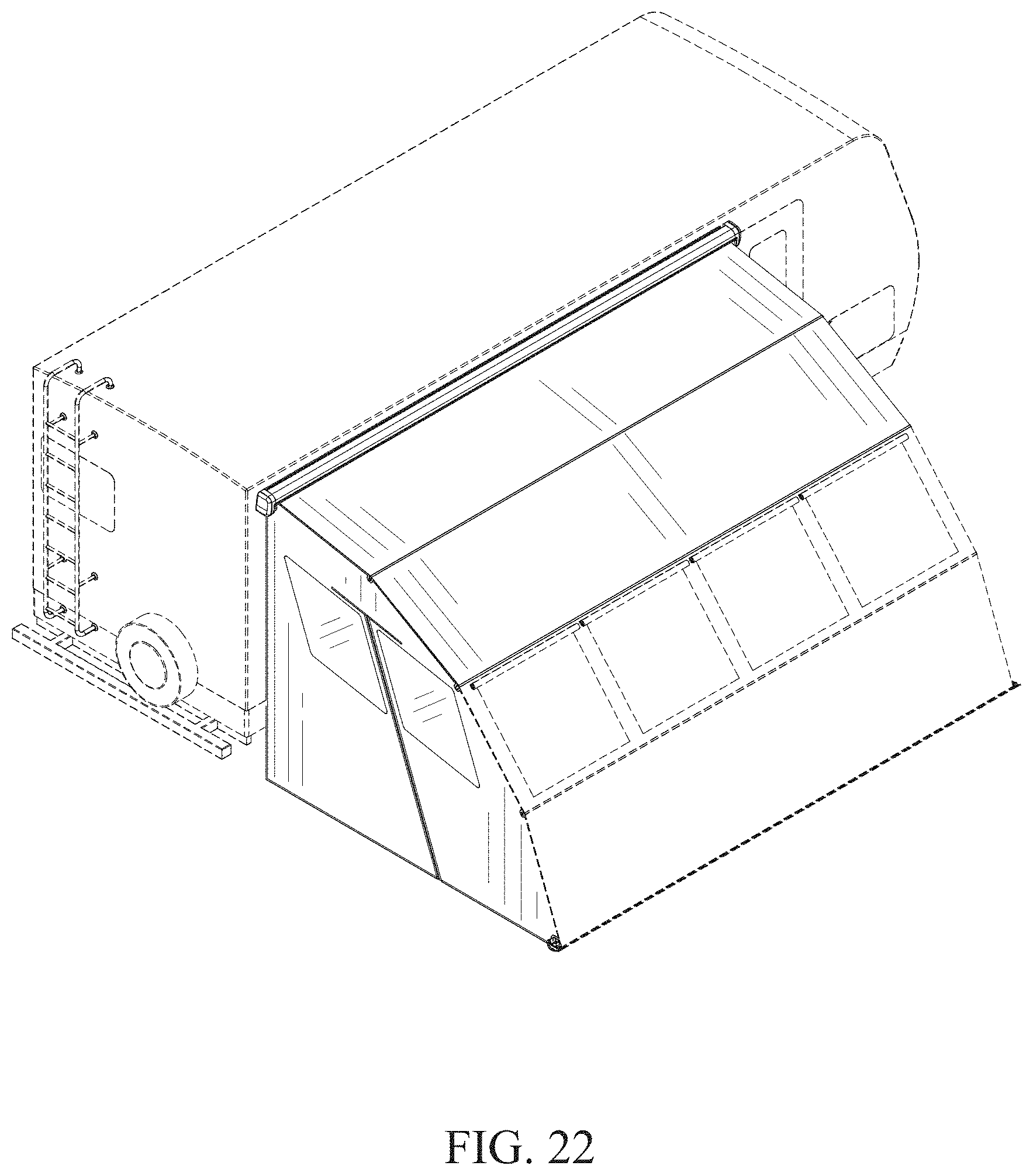 Patent USD1001714 Figure 16 – Retractable awning and partial room combination
