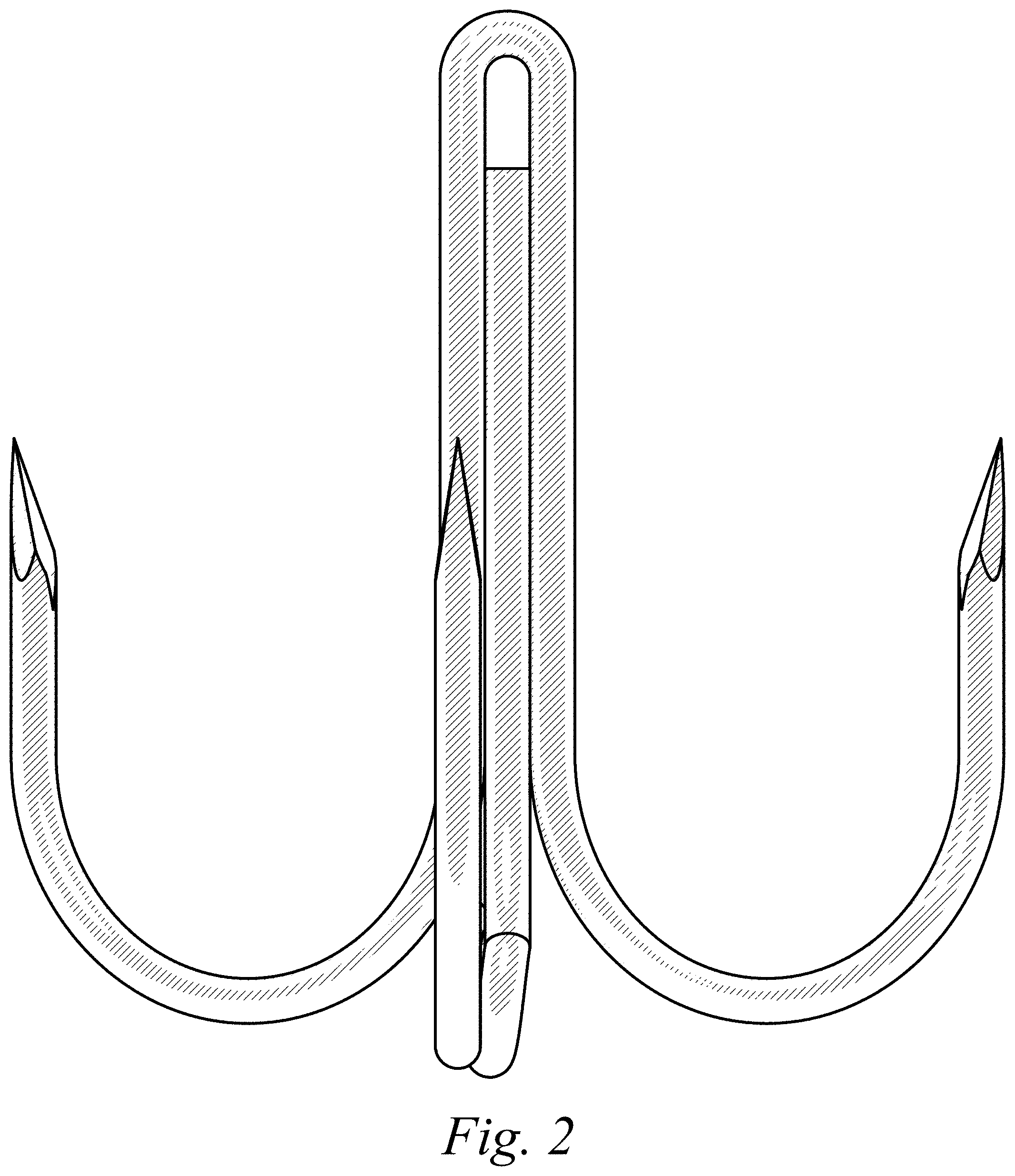 Patent USD1001957 Figure 2 – Fishing treble hook with release eye