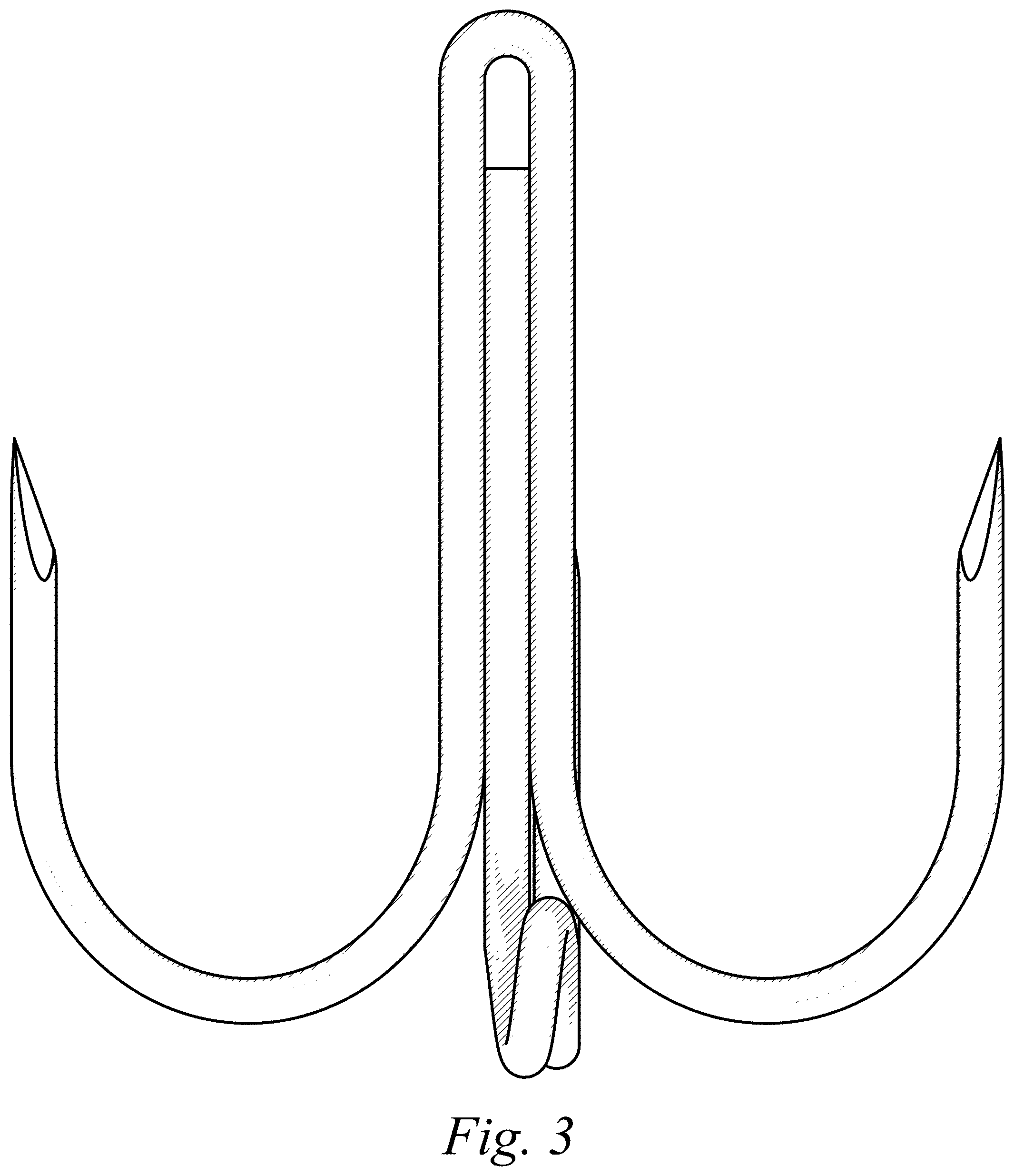 Patent USD1001957 Figure 3 – Fishing treble hook with release eye