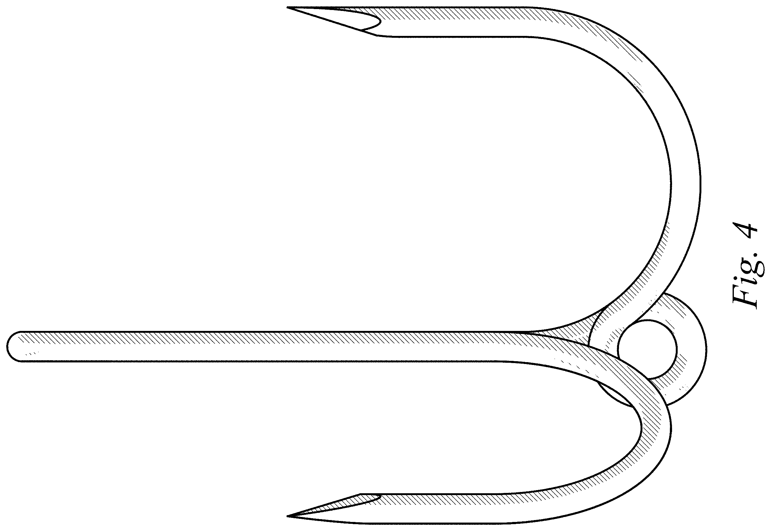 Patent USD1001957 Figure 4 – Fishing treble hook with release eye