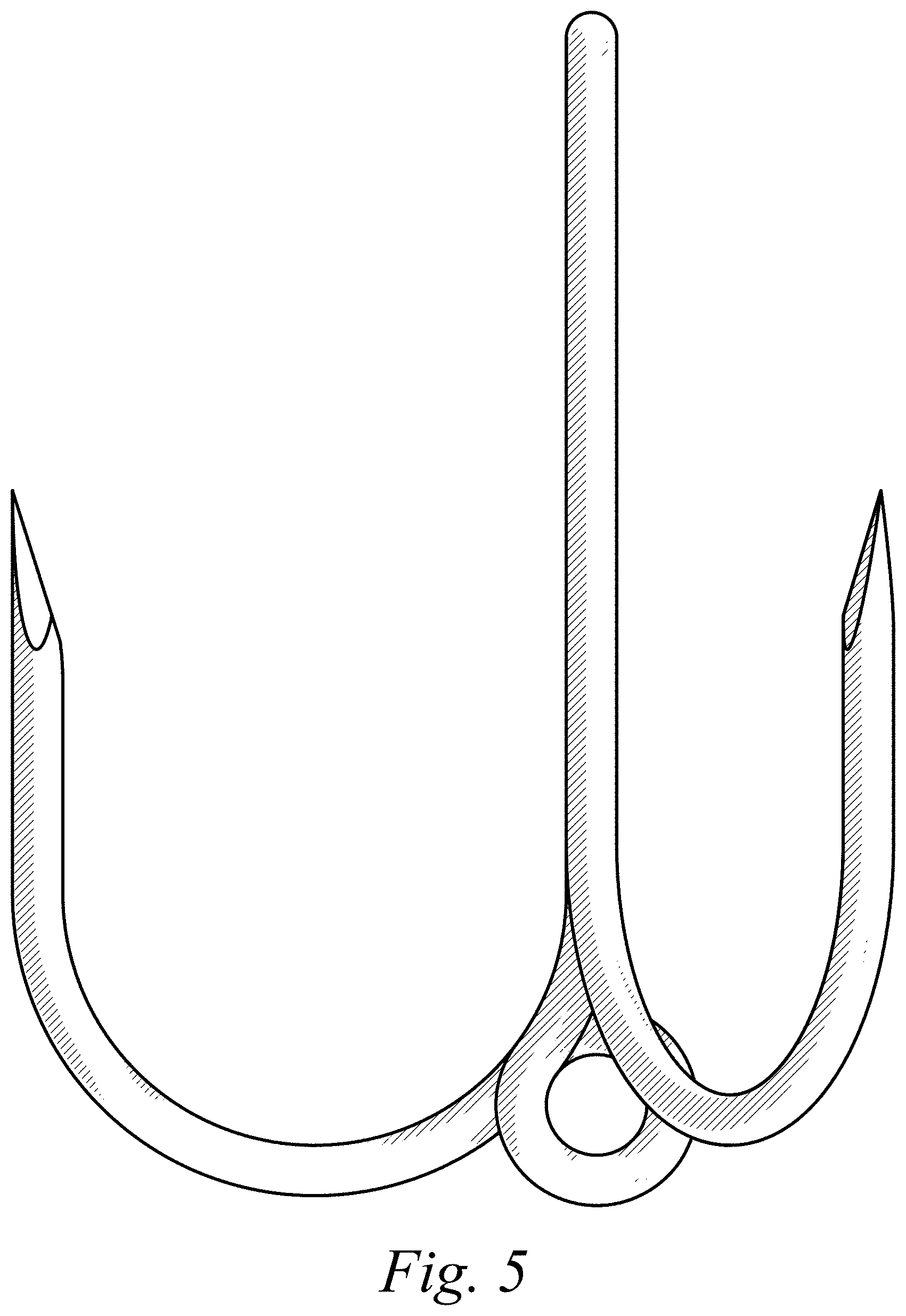 Patent USD1001957 Figure 5 – Fishing treble hook with release eye
