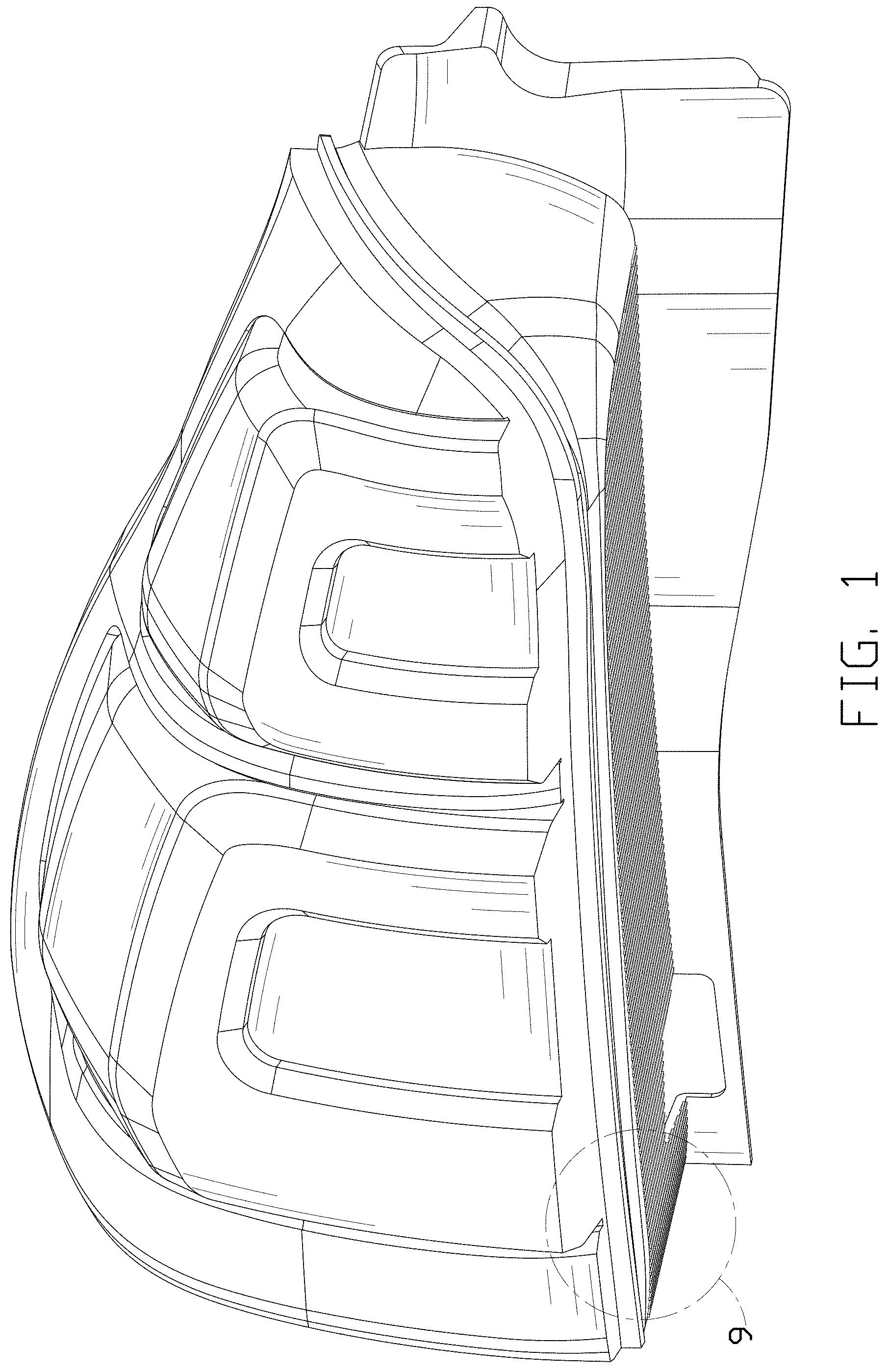 Patent USD1002043 Figure 1 – Taillight for a vehicle