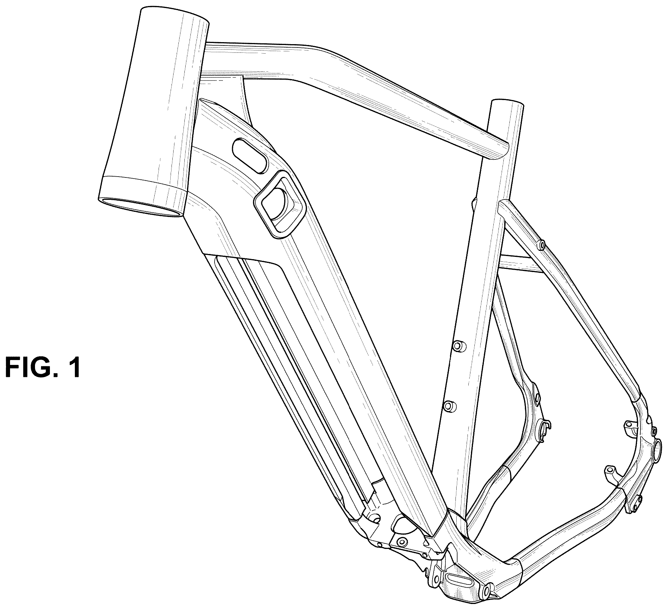 Patent USD1008107 Figure 1 – Frame for electrically power assisted bicycle