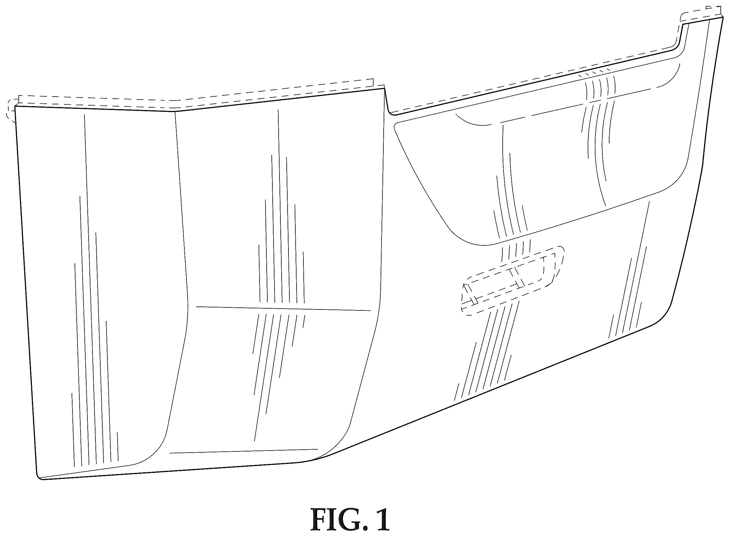 Patent USD1008115 Figure 1 – Vehicle rear bumper molding