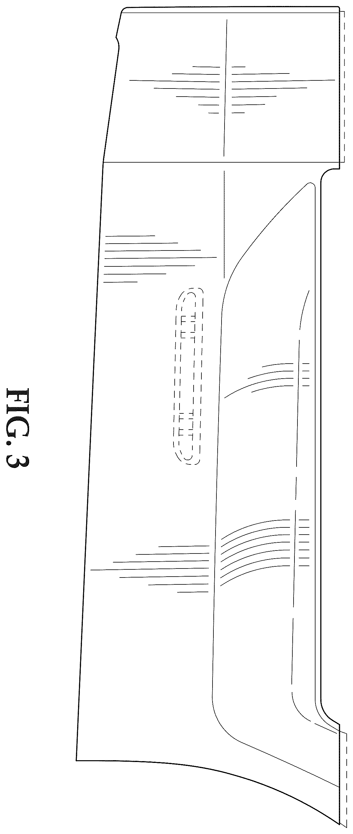 Patent USD1008115 Figure 3 – Vehicle rear bumper molding