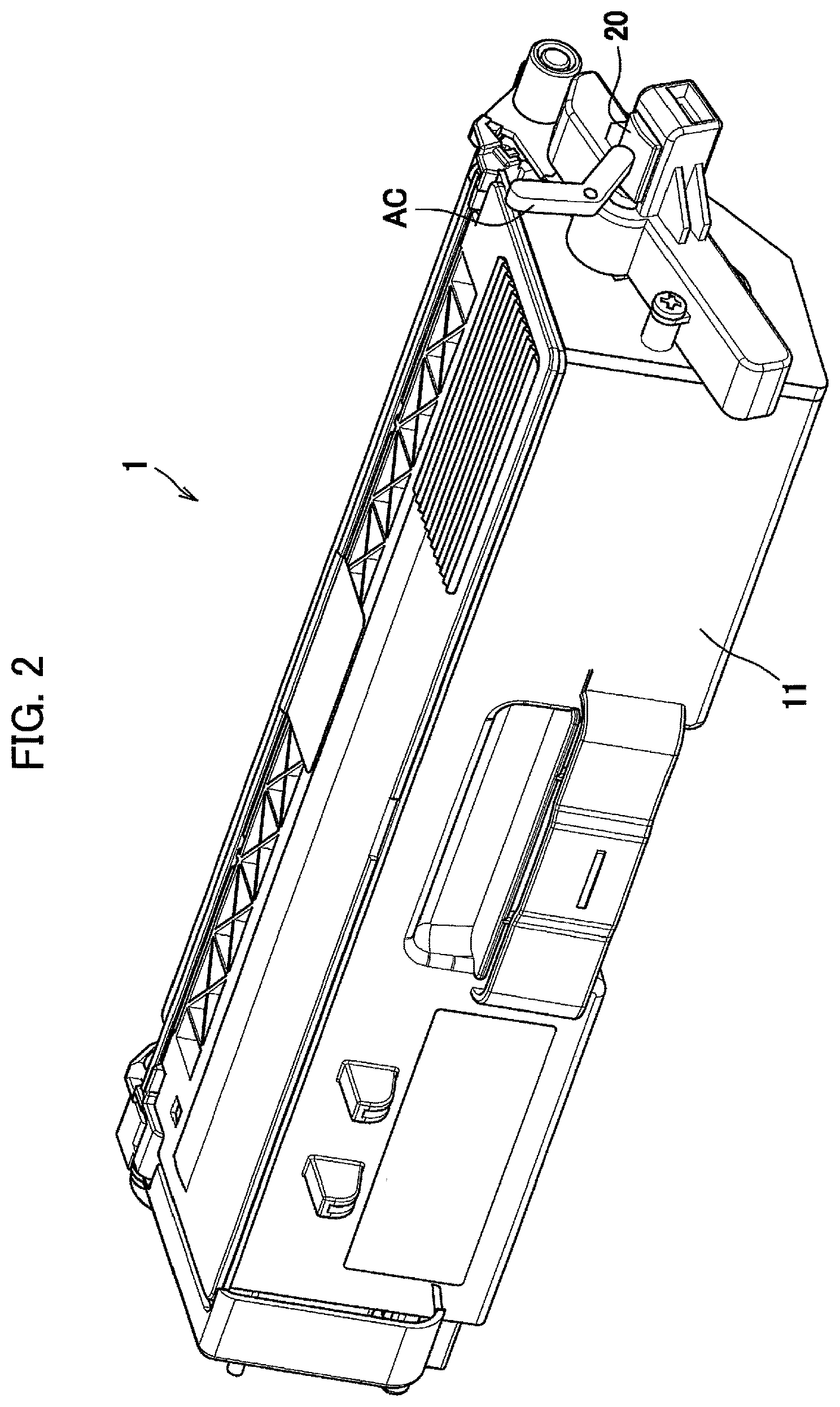 Patent USRE049689 Figure 2 – Developing cartridge capable of releasing meshing between gear and rack gear