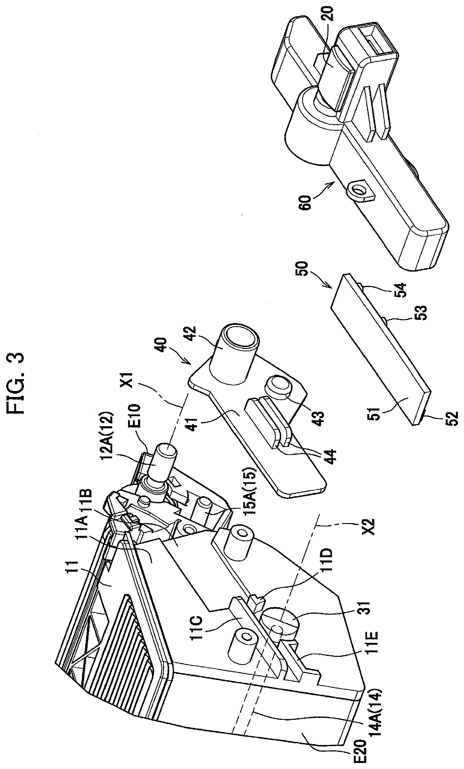 Patent USRE049689 Figure 3 – Developing cartridge capable of releasing meshing between gear and rack gear