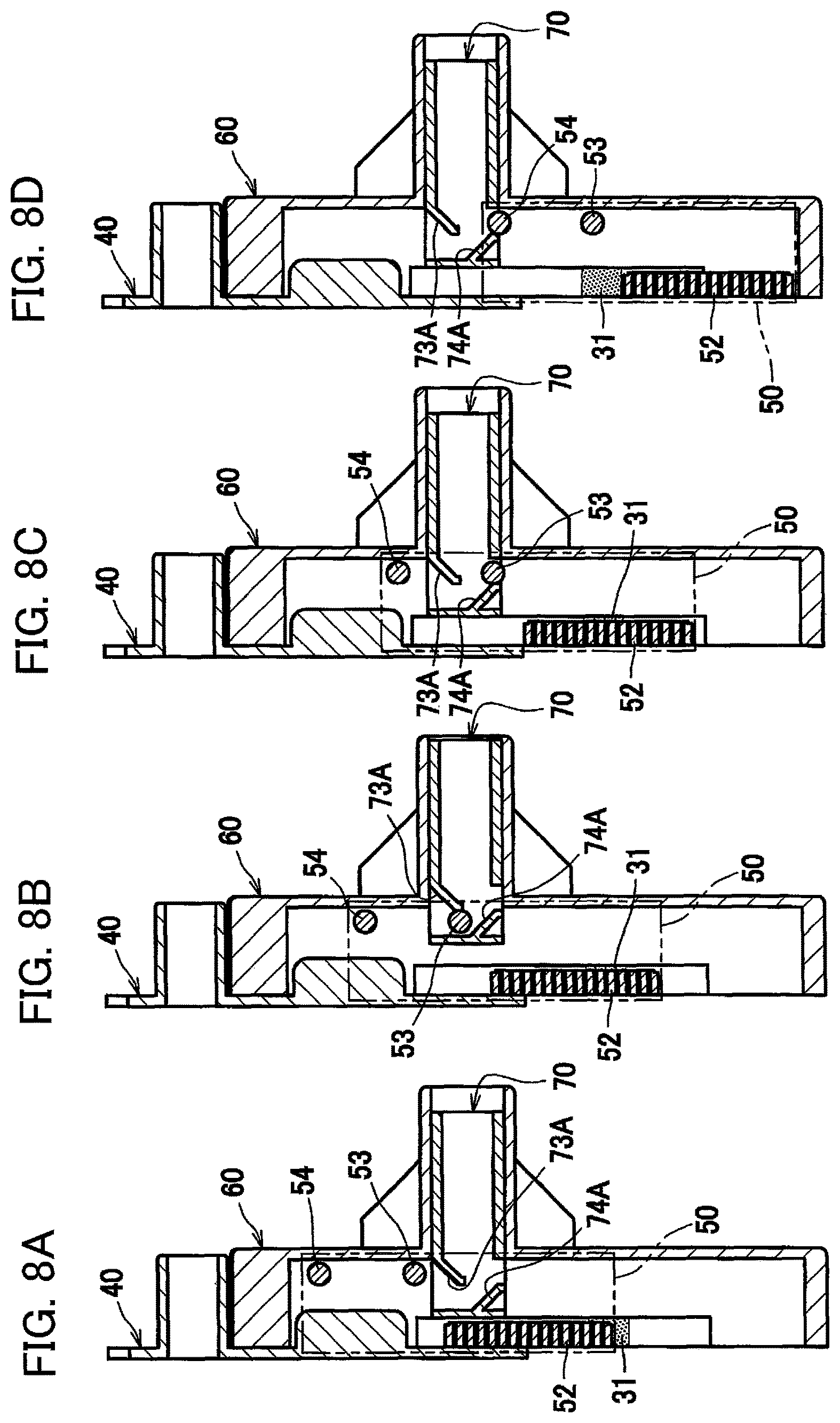 Patent USRE049689 Figure 8 – Developing cartridge capable of releasing meshing between gear and rack gear