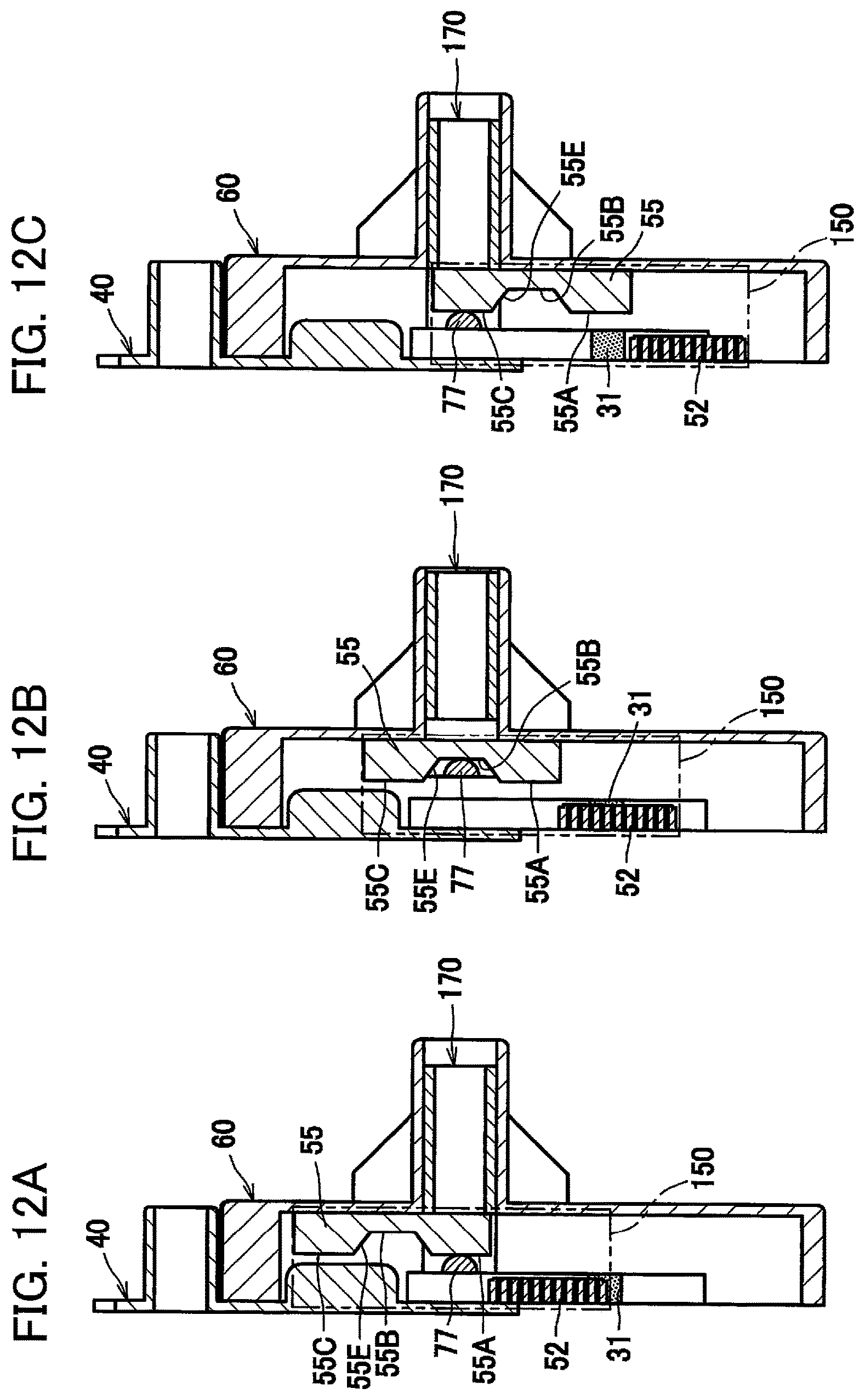 Patent USRE049689 Figure 12 – Developing cartridge capable of releasing meshing between gear and rack gear