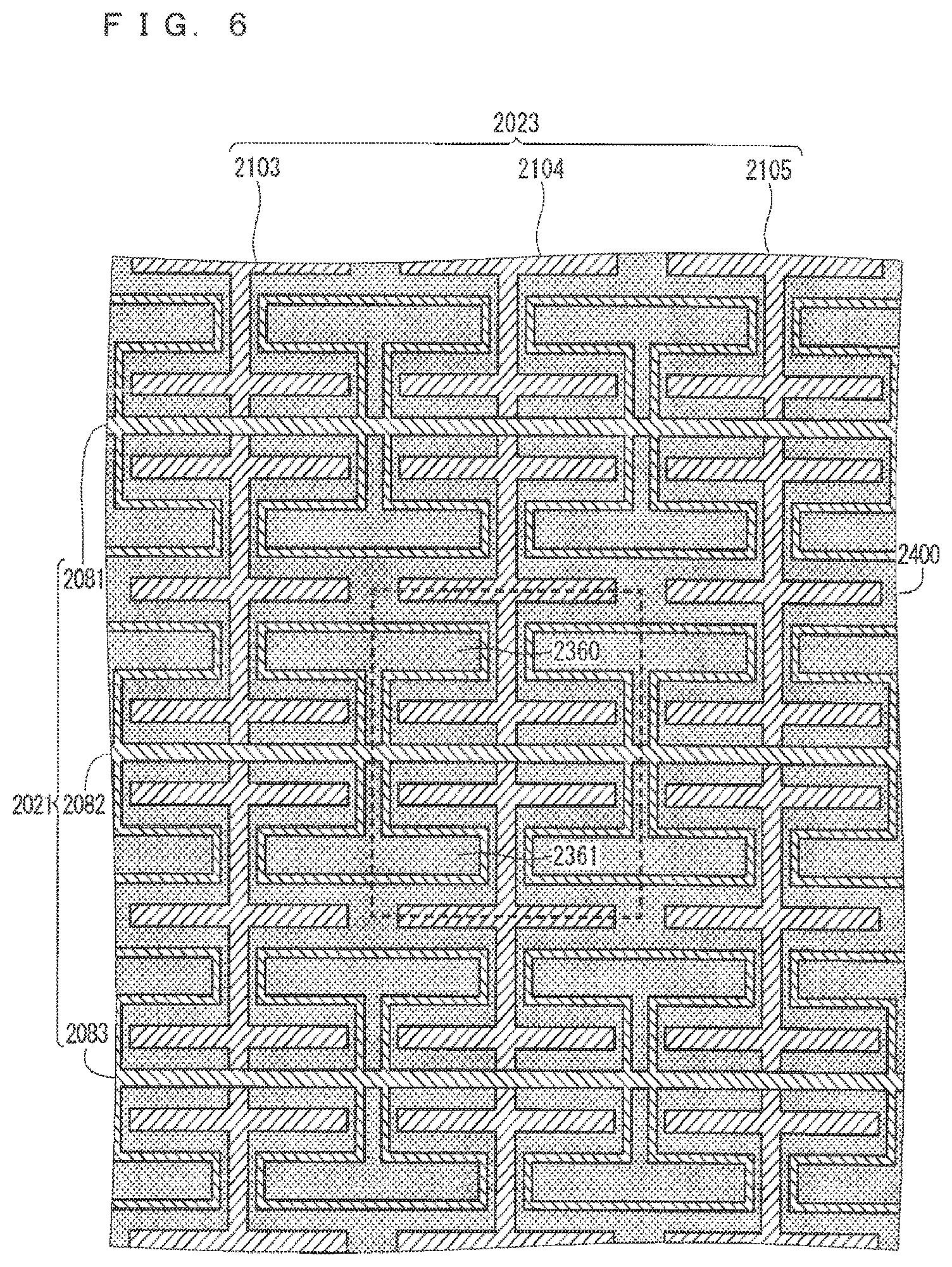 Patent USRE049690 Figure 6 – Touch screen with electrodes including linear and branched portions
