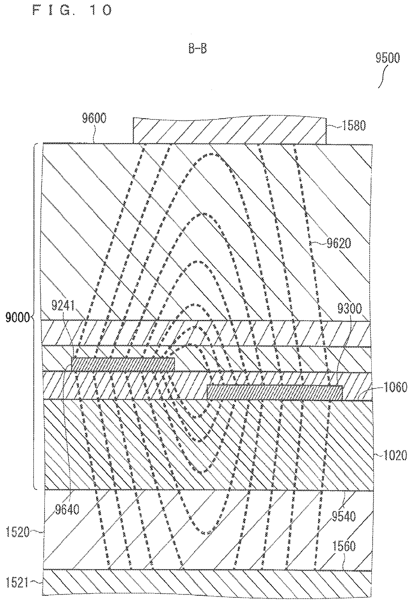 Patent USRE049690 Figure 10 – Touch screen with electrodes including linear and branched portions