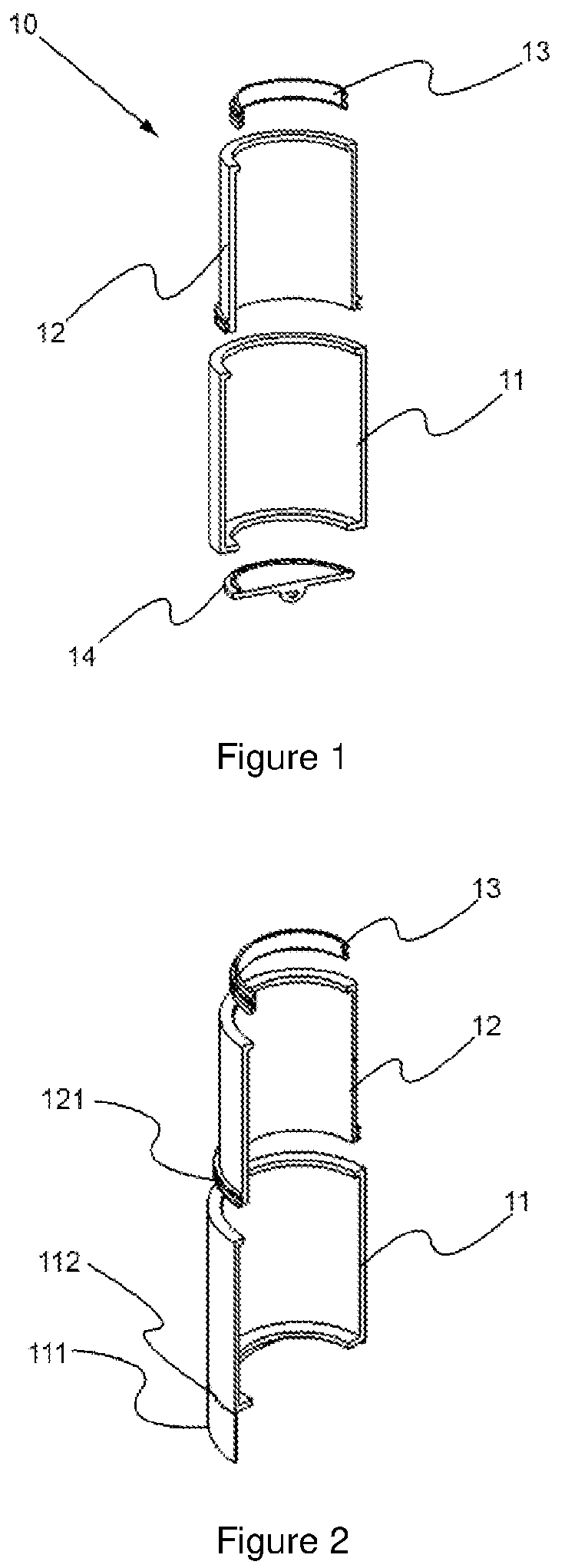 Patent US12090007 Figure 1 – Capped, guided dental implant shield