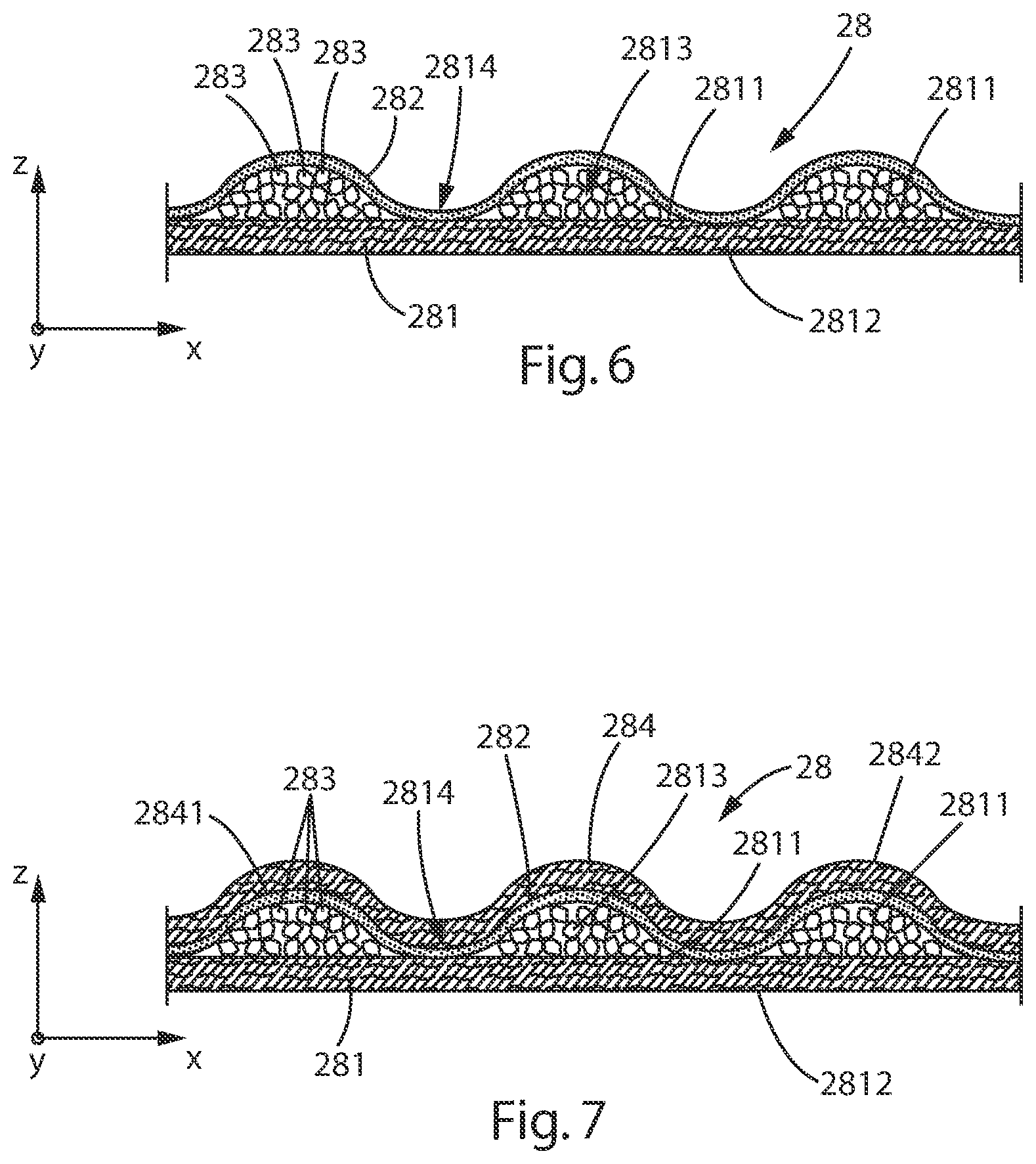Patent US12090032 Figure 5 – Absorbent article with a waistband and leg cuffs having gathers