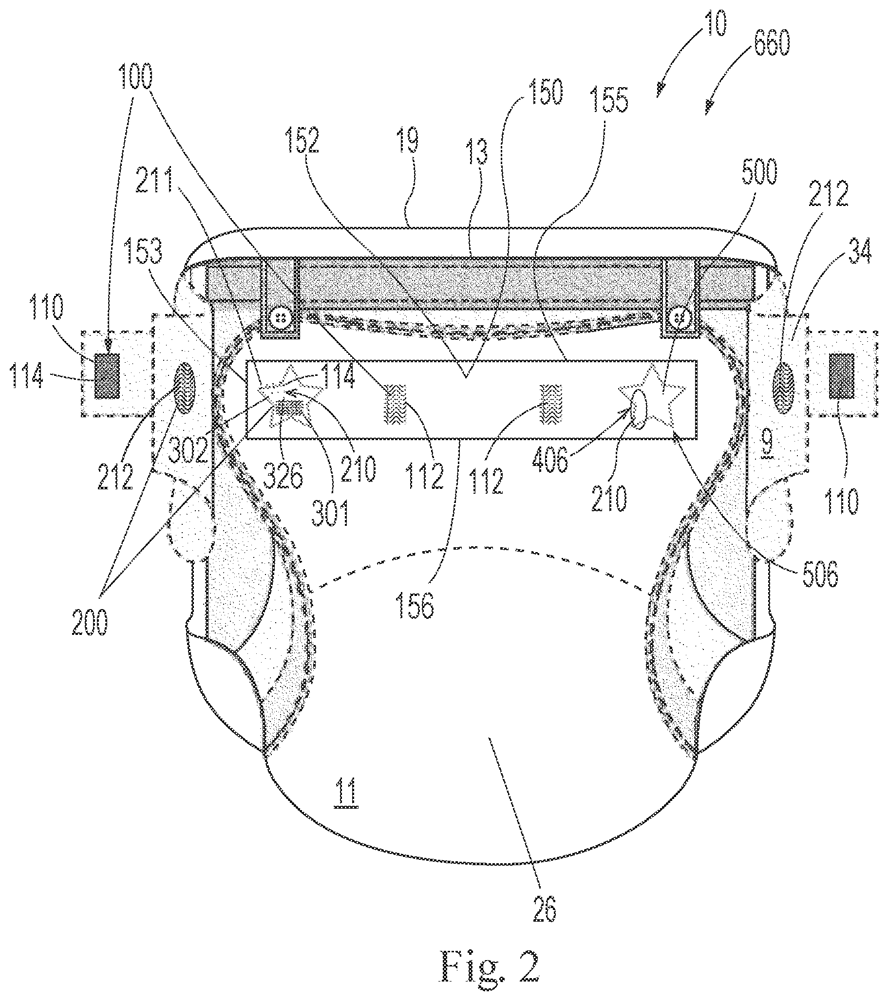 Patent US12090035 Figure 2 – Absorbent article having fastening system