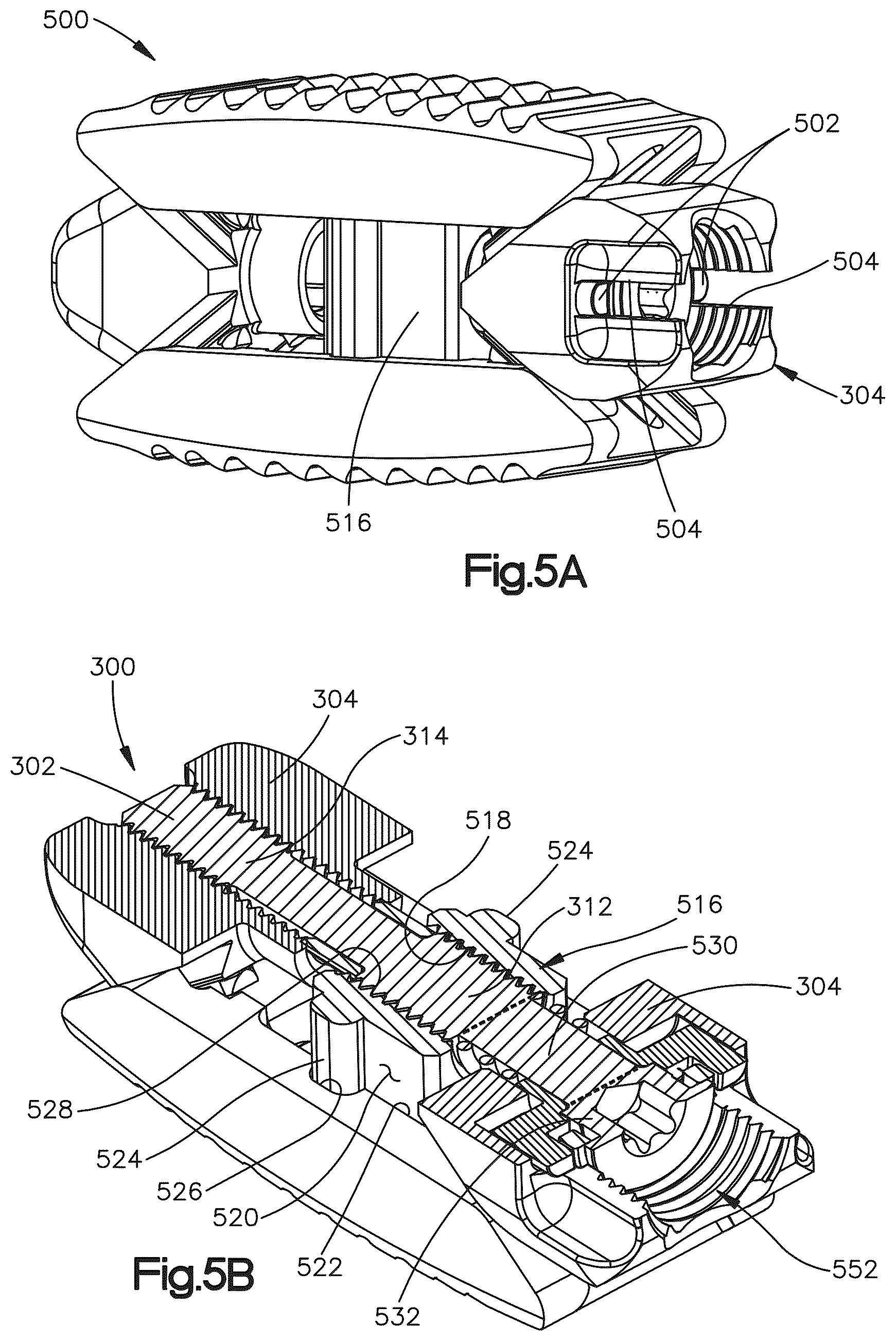Patent US12090064 Figure 5 – Stabilization members for expandable intervertebral implants, and related systems and methods