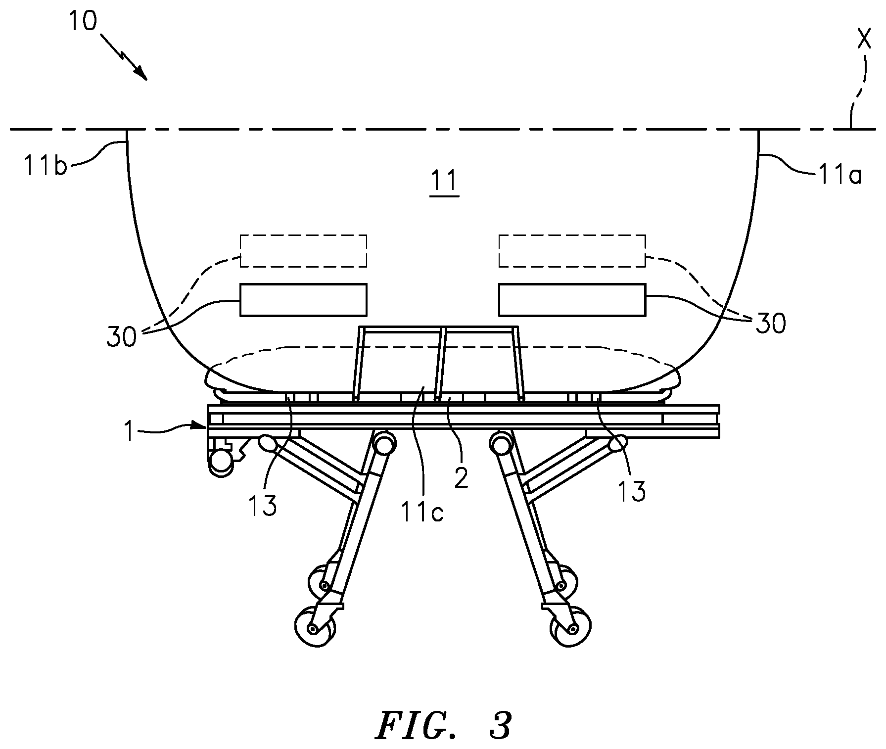 Patent US12090090 Figure 2 – Removable weather shield device for medical stretchers